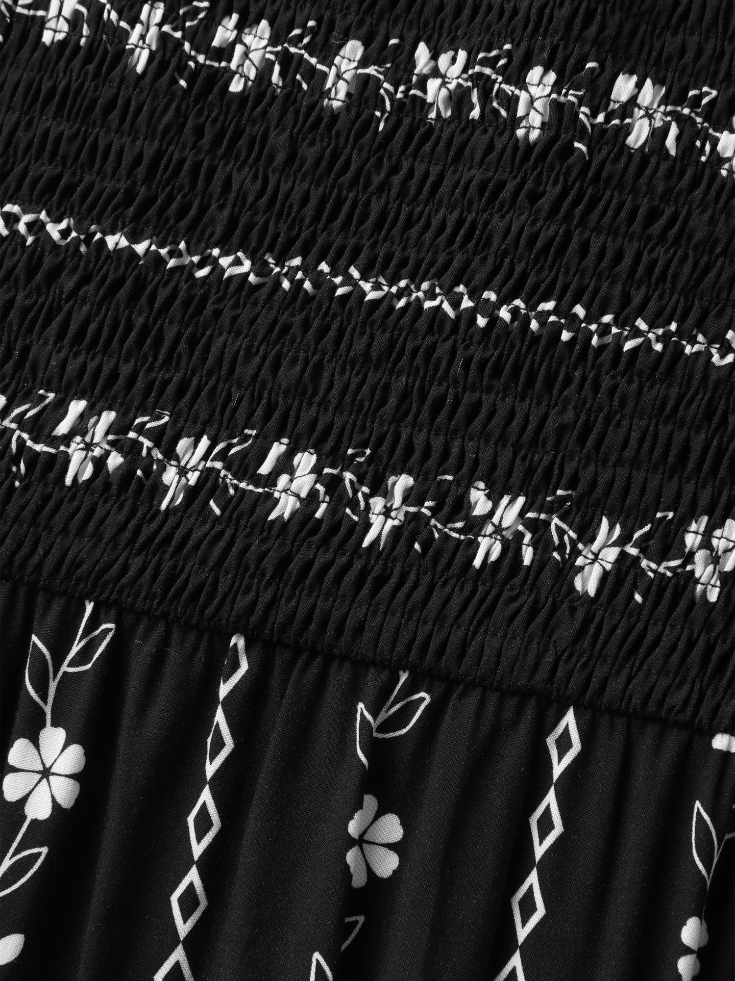 Floral Stripes Layered Ruffle Sleeve Midi Dress