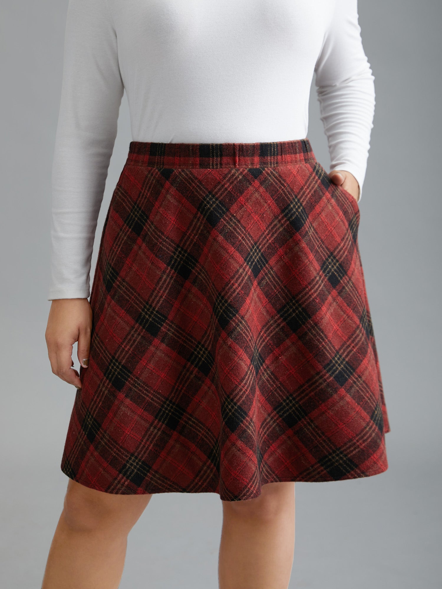 Plaid Pattern Elastic Waist A-line Mini Skirt
