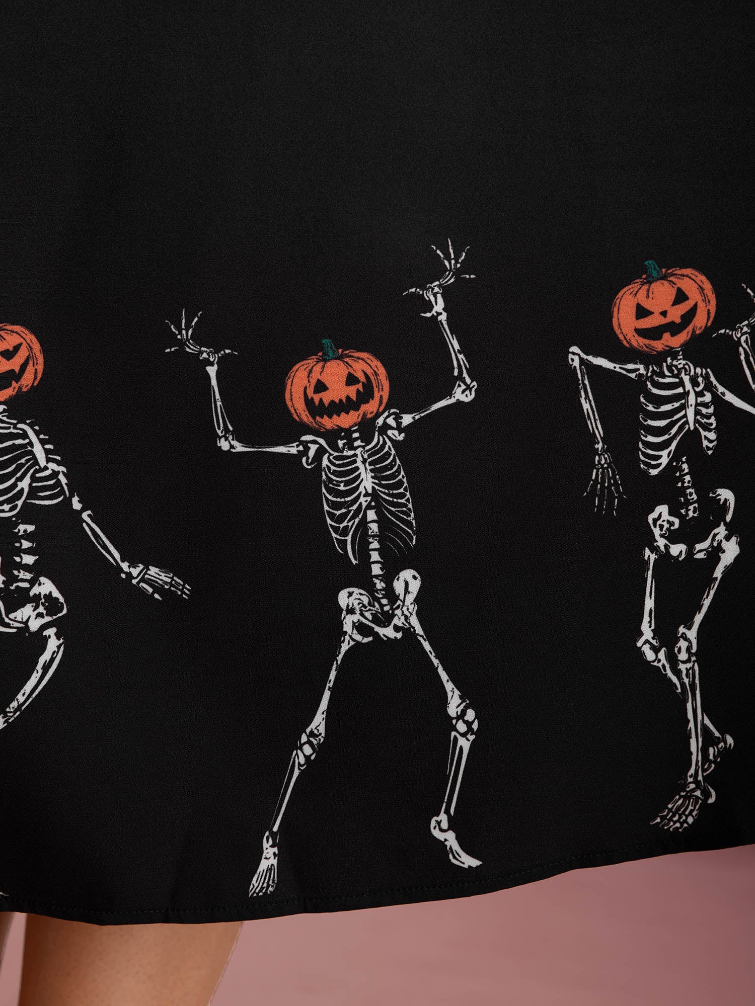 Pumpkin Head Skeleton Print Flared Midi Dress