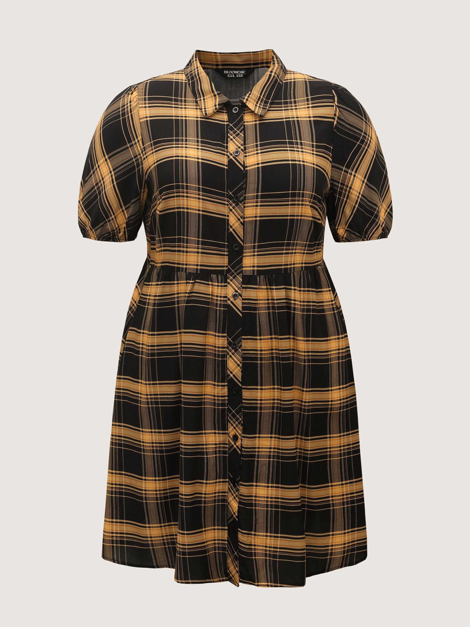 Plaid Print Side Pockets Midi Shirt Dress