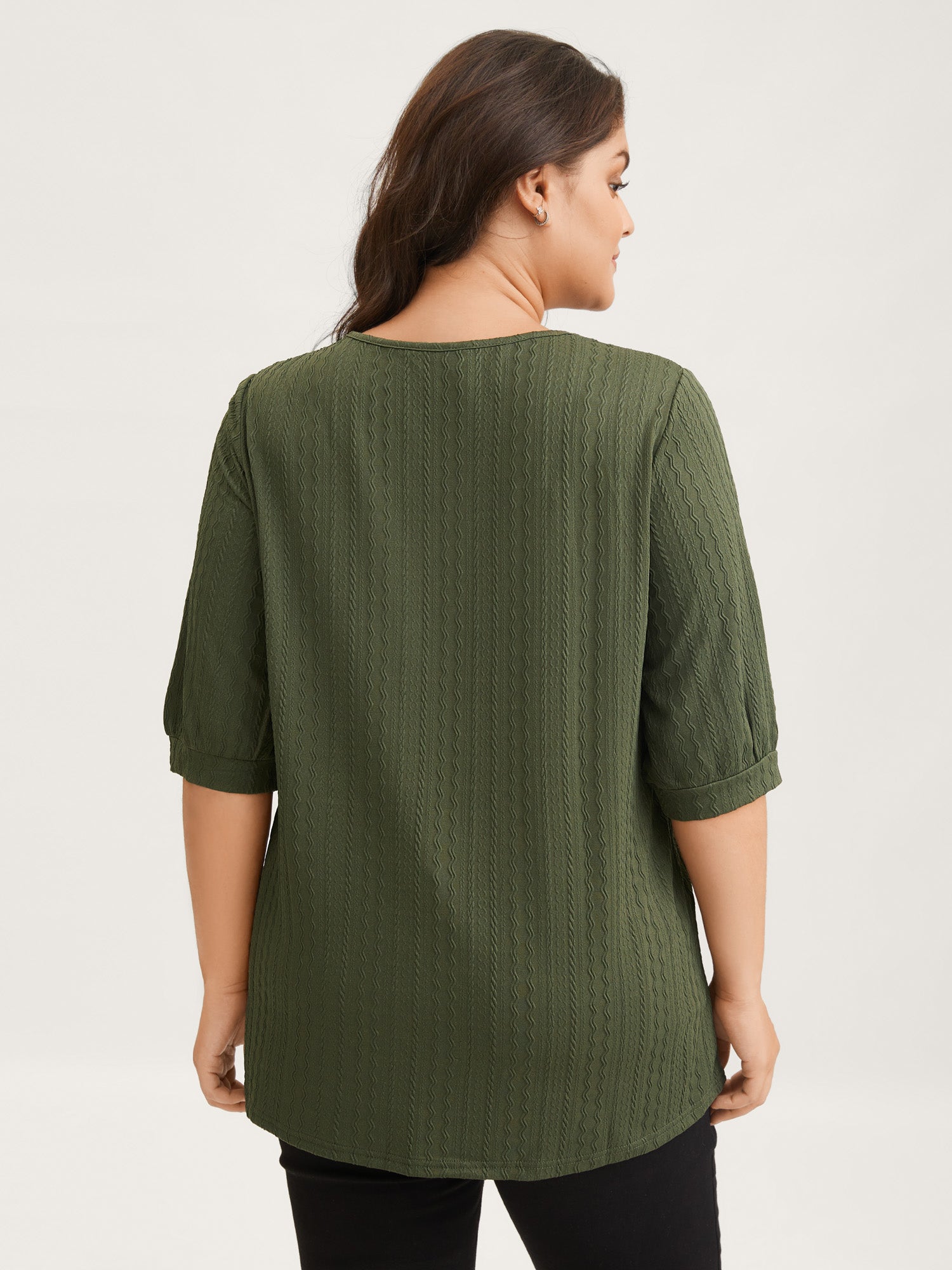 Plain Knit Texture Gathered Top