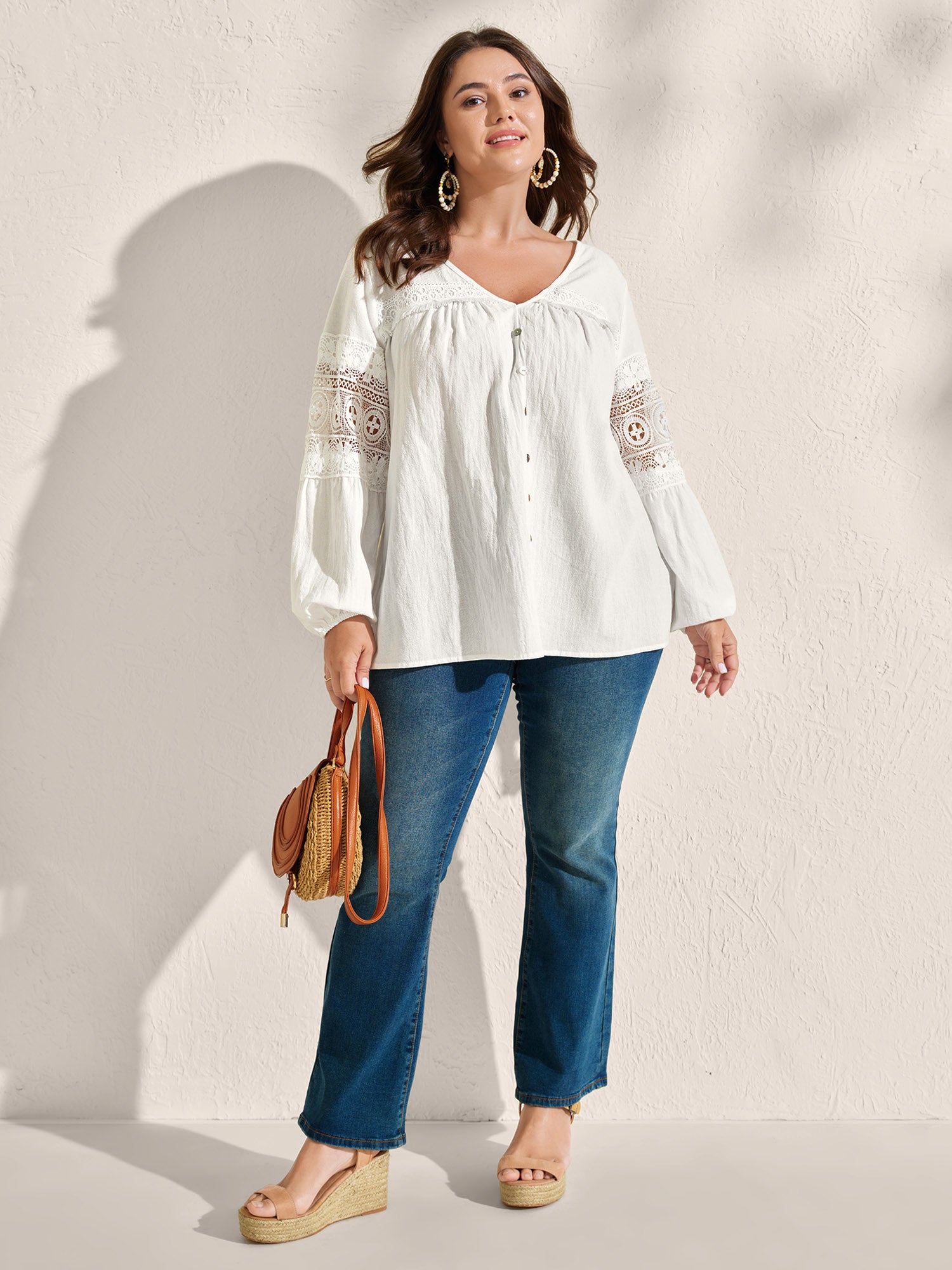 Pure Cotton Sheer Lace Trim Blouse