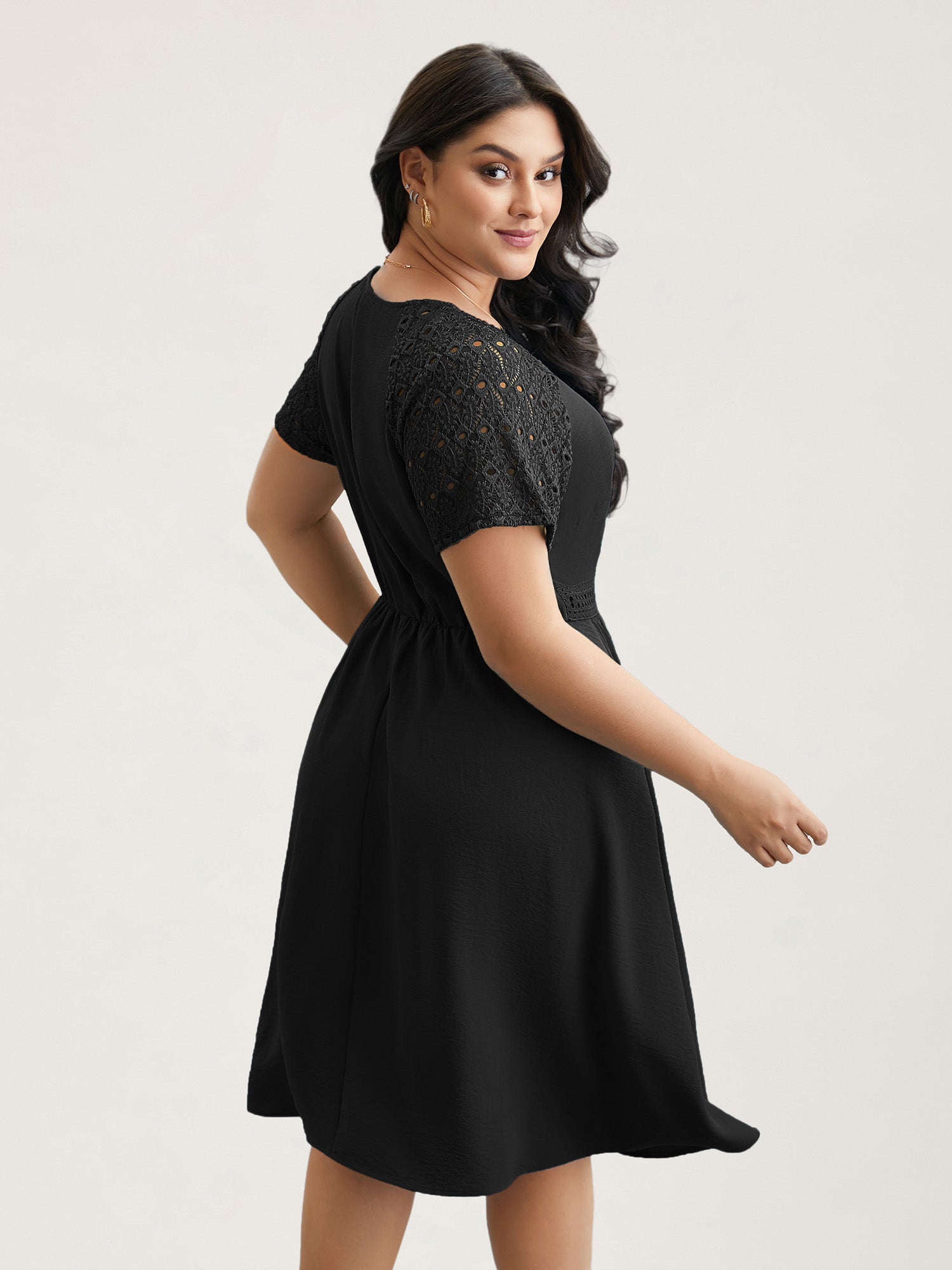 Lace Cut-Out Raglan Sleeve Pockets Midi Dress
