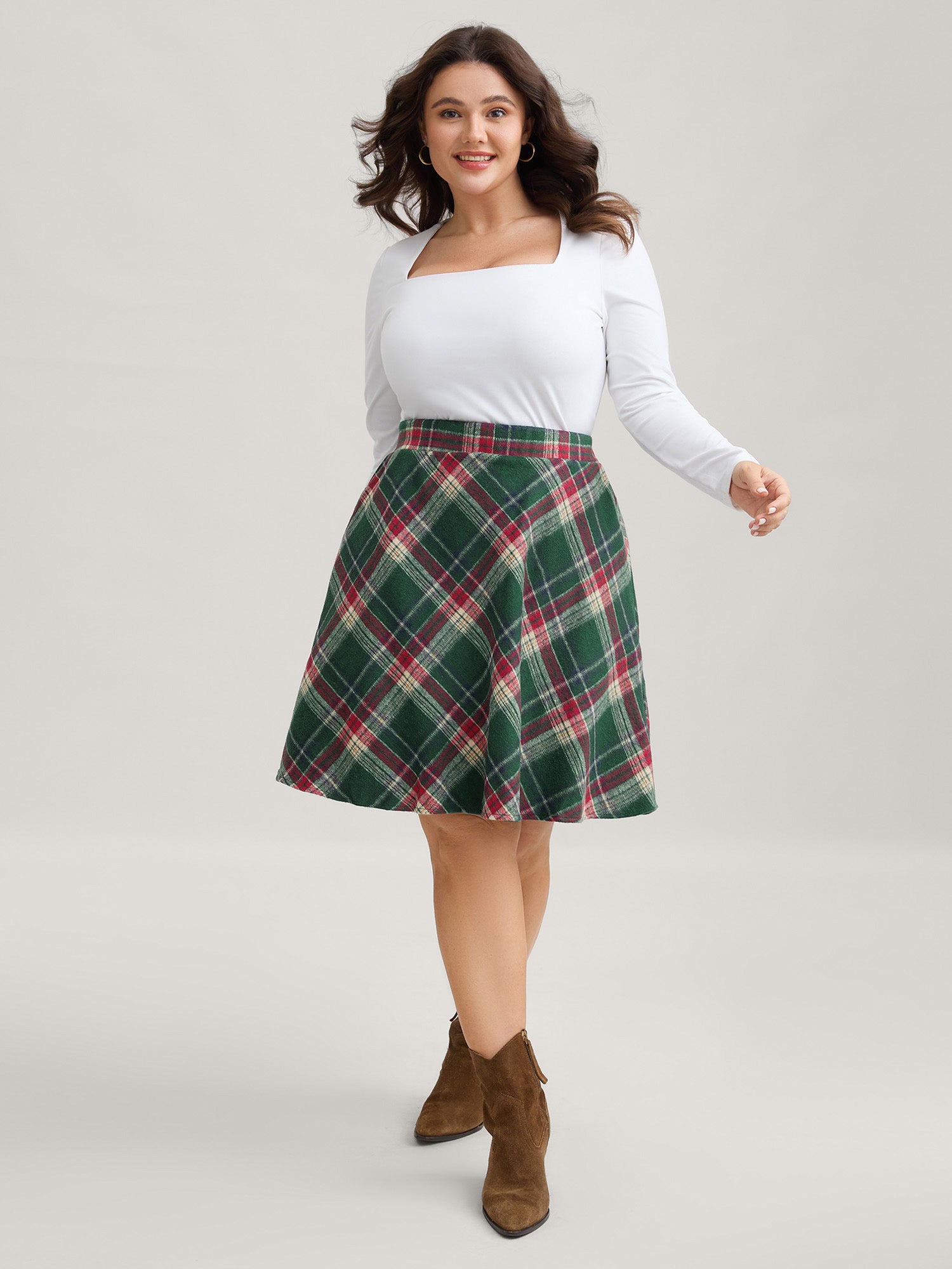 Plaid Pattern Elastic Waist A-line Mini Skirt