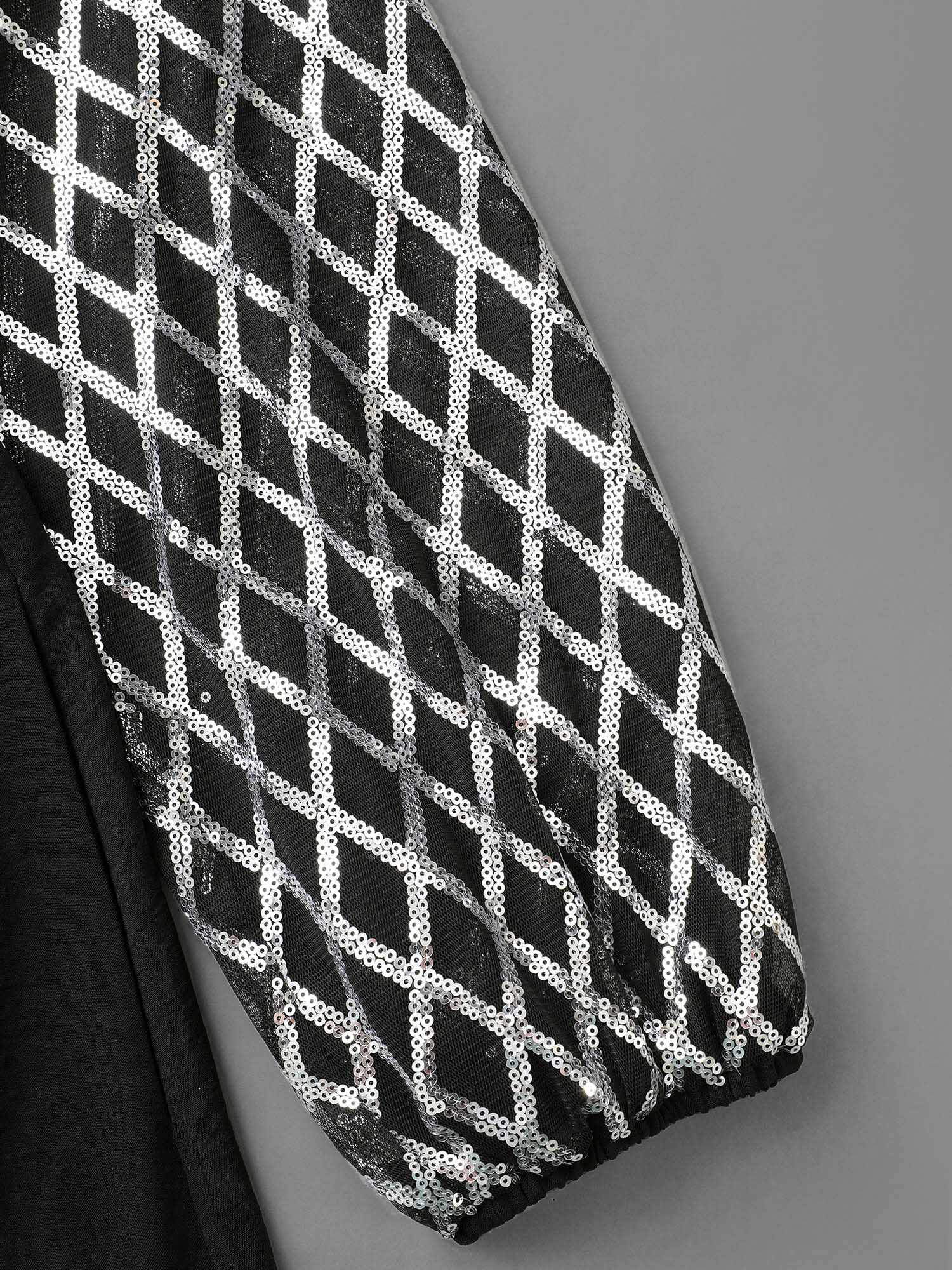 Texture Sequin Mesh Patchwork Belted Dress