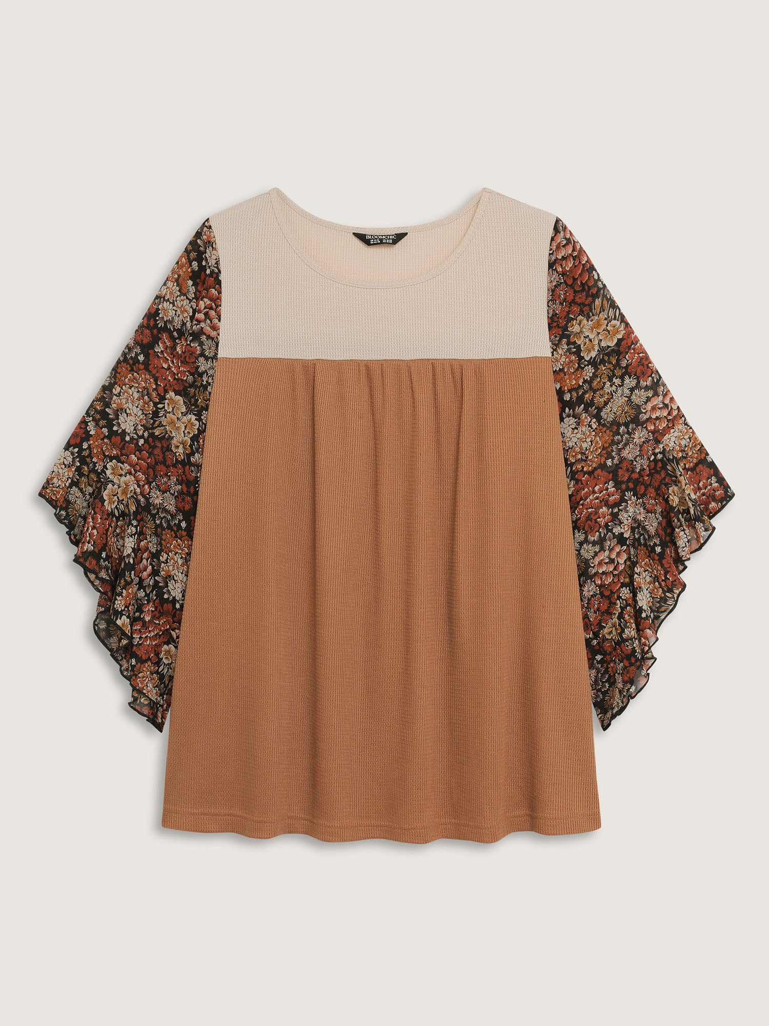 Colorblock Floral Sleeve Flowy Knit Top
