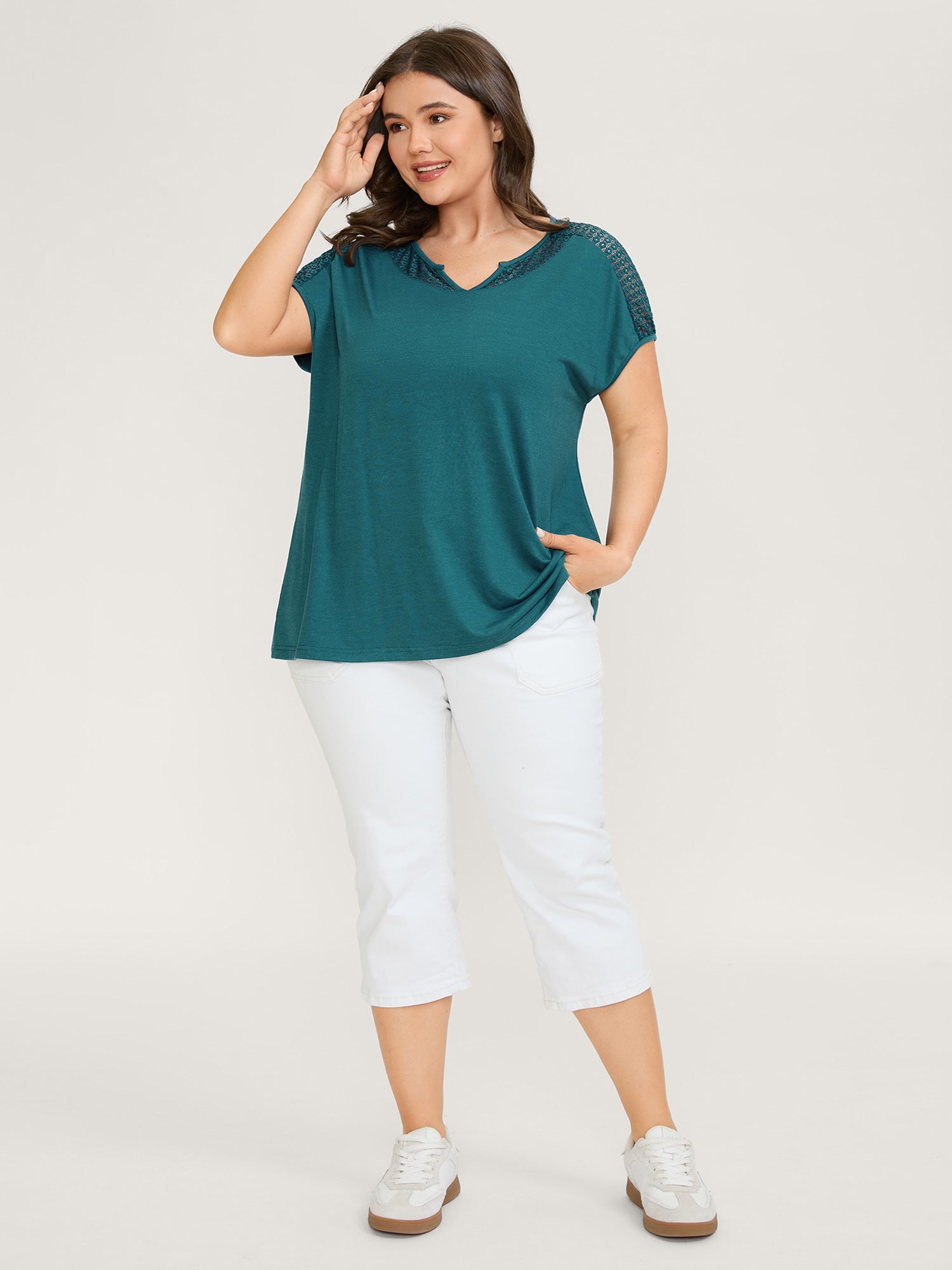 Supersoft Sheer Neckline Solid T-Shirt