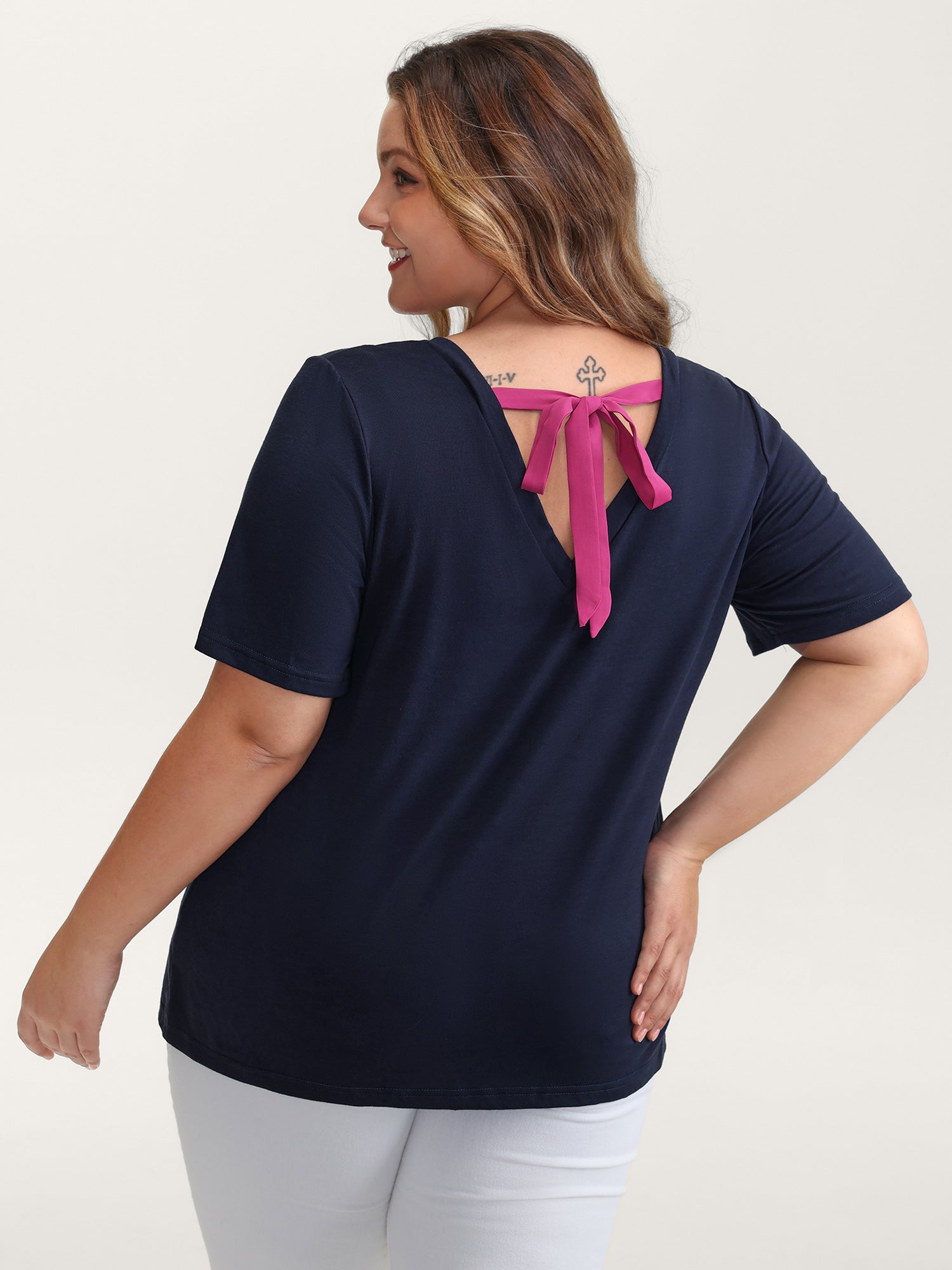 Heart Rhinestone Print Bowknot T-Shirt