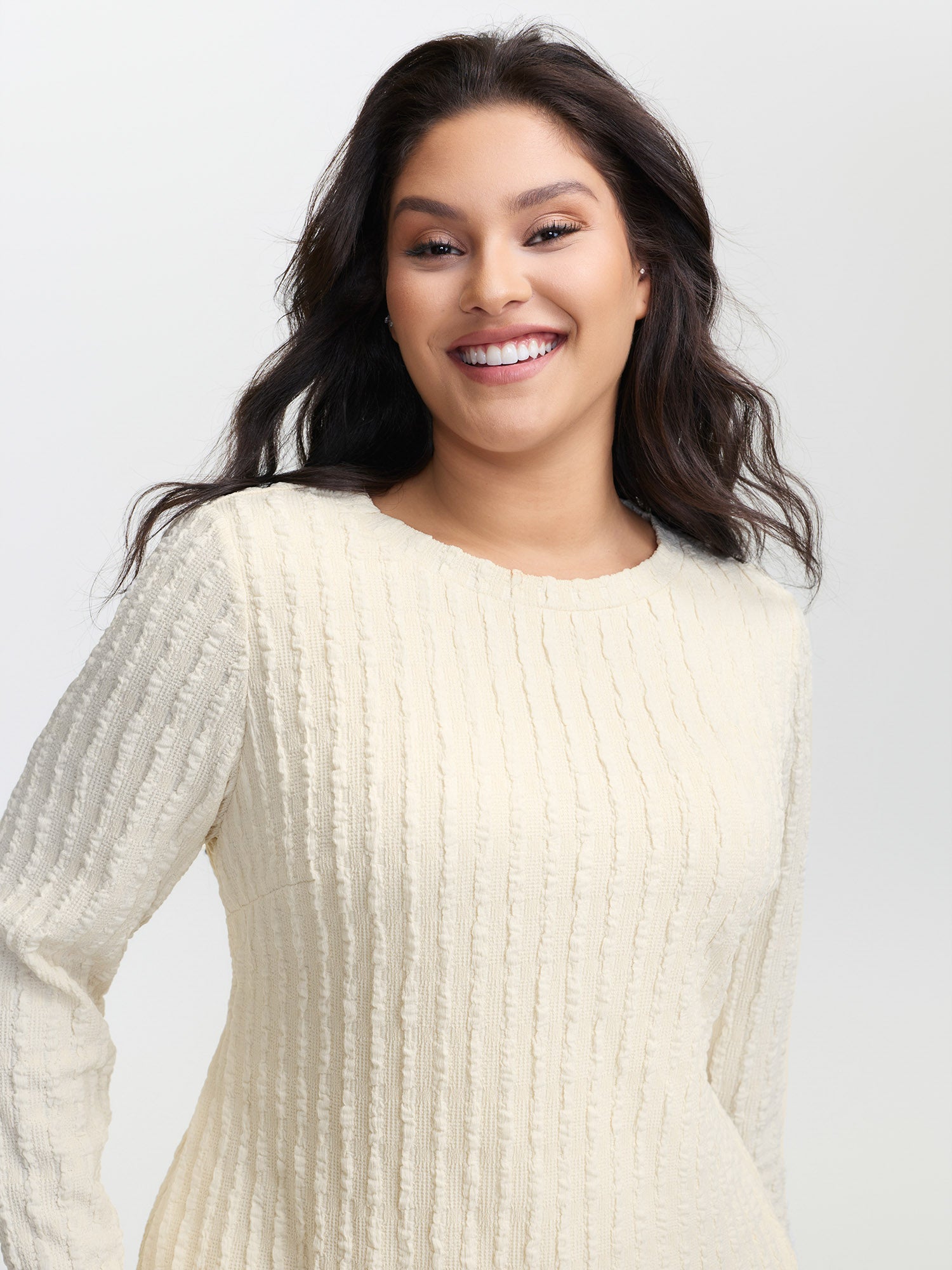 Textured Waist-Tie Stretchy Midi Dress