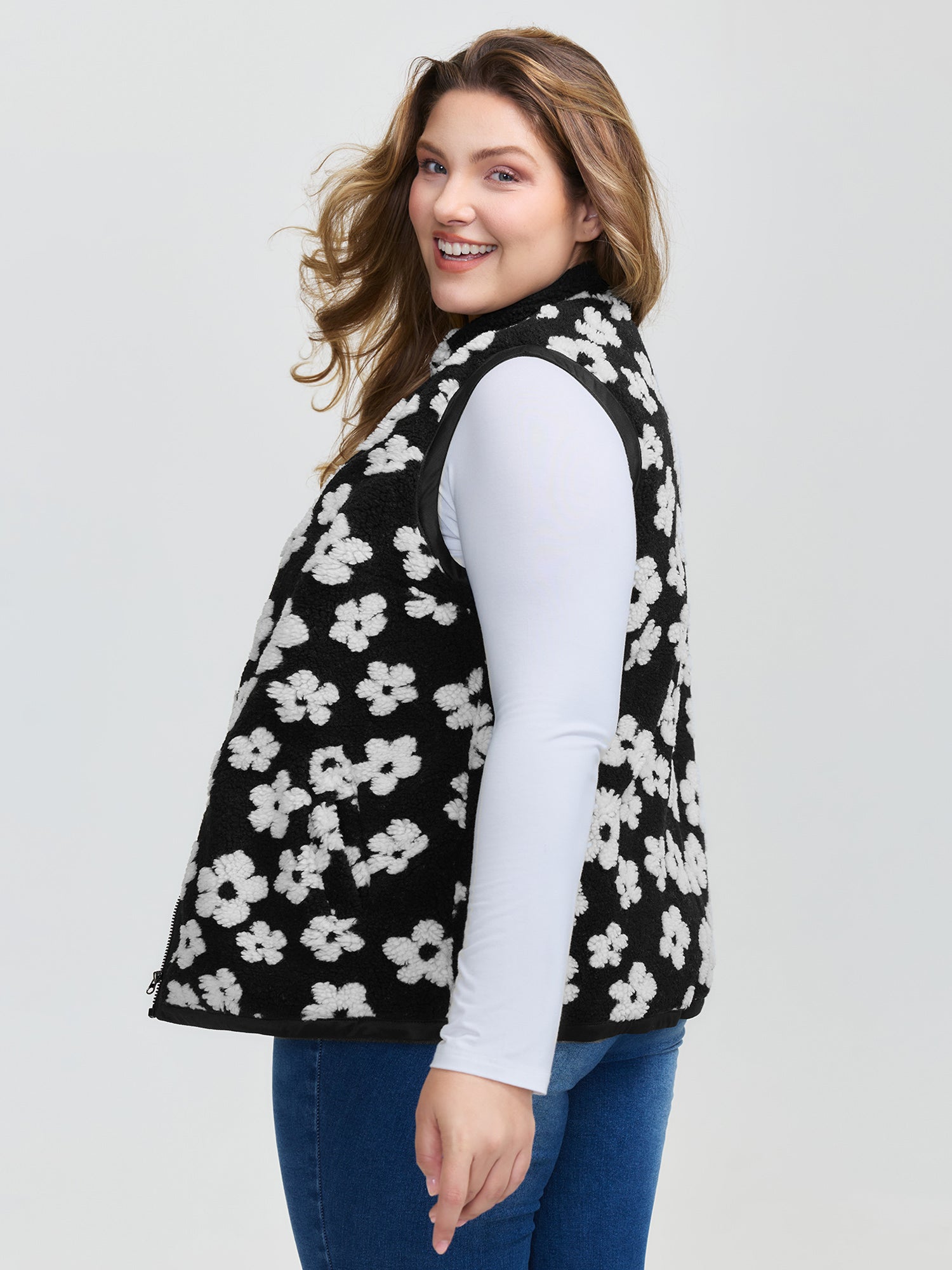 Floral Print Plush Reversible Vest