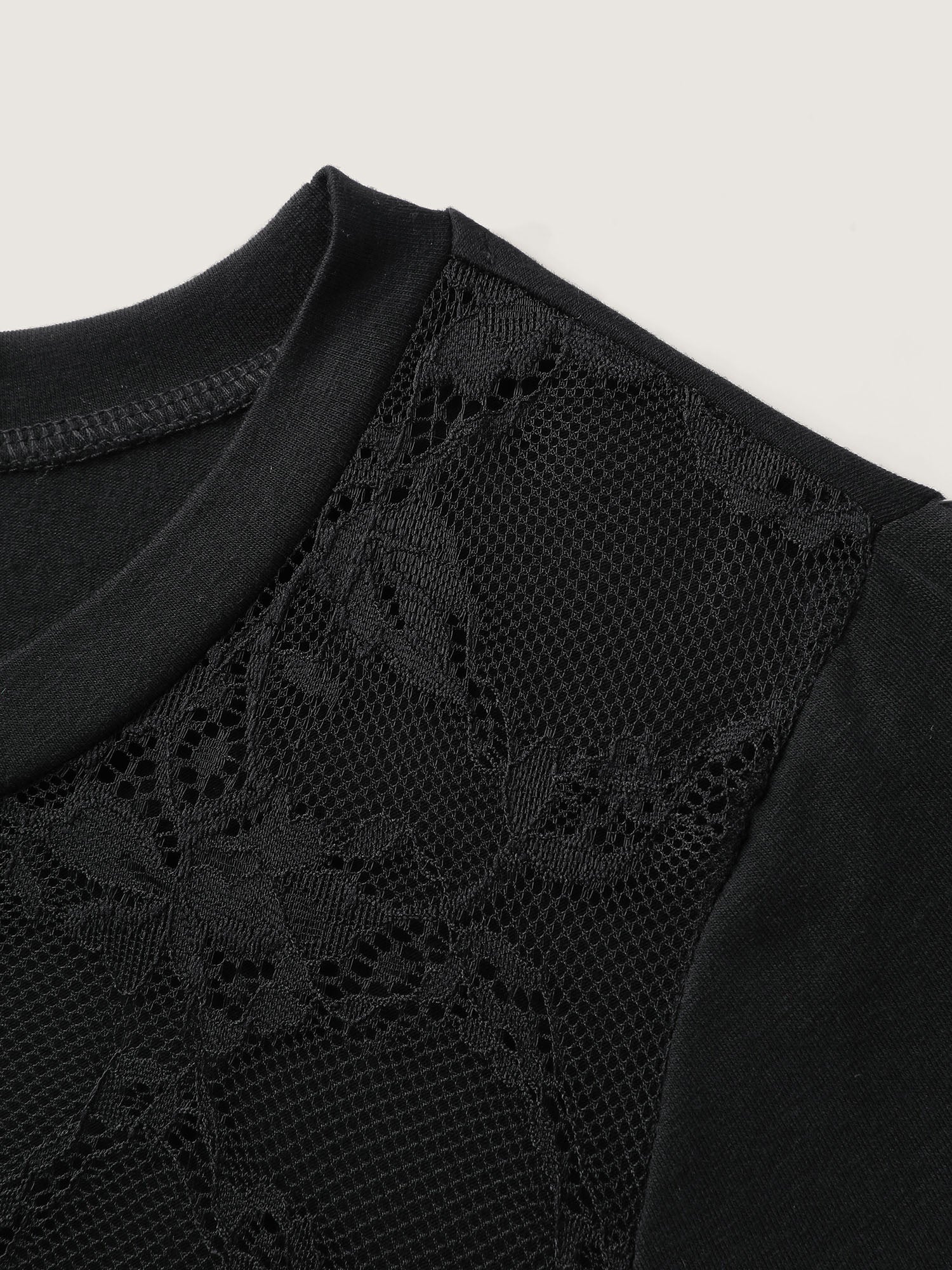 Midnight Garden Sheer Lace Trim T-Shirt