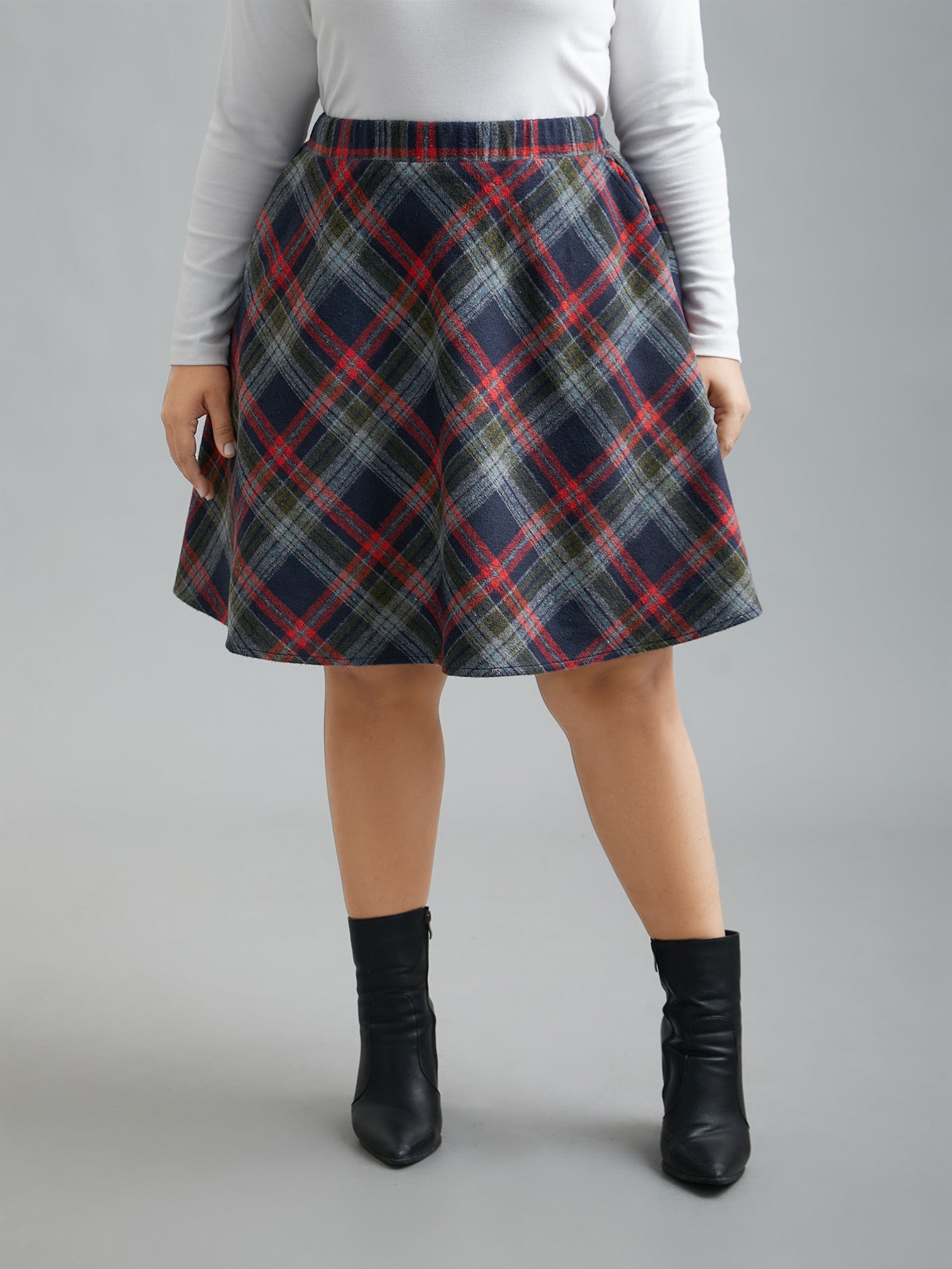 Plaid Pattern Elastic Waist A-line Mini Skirt