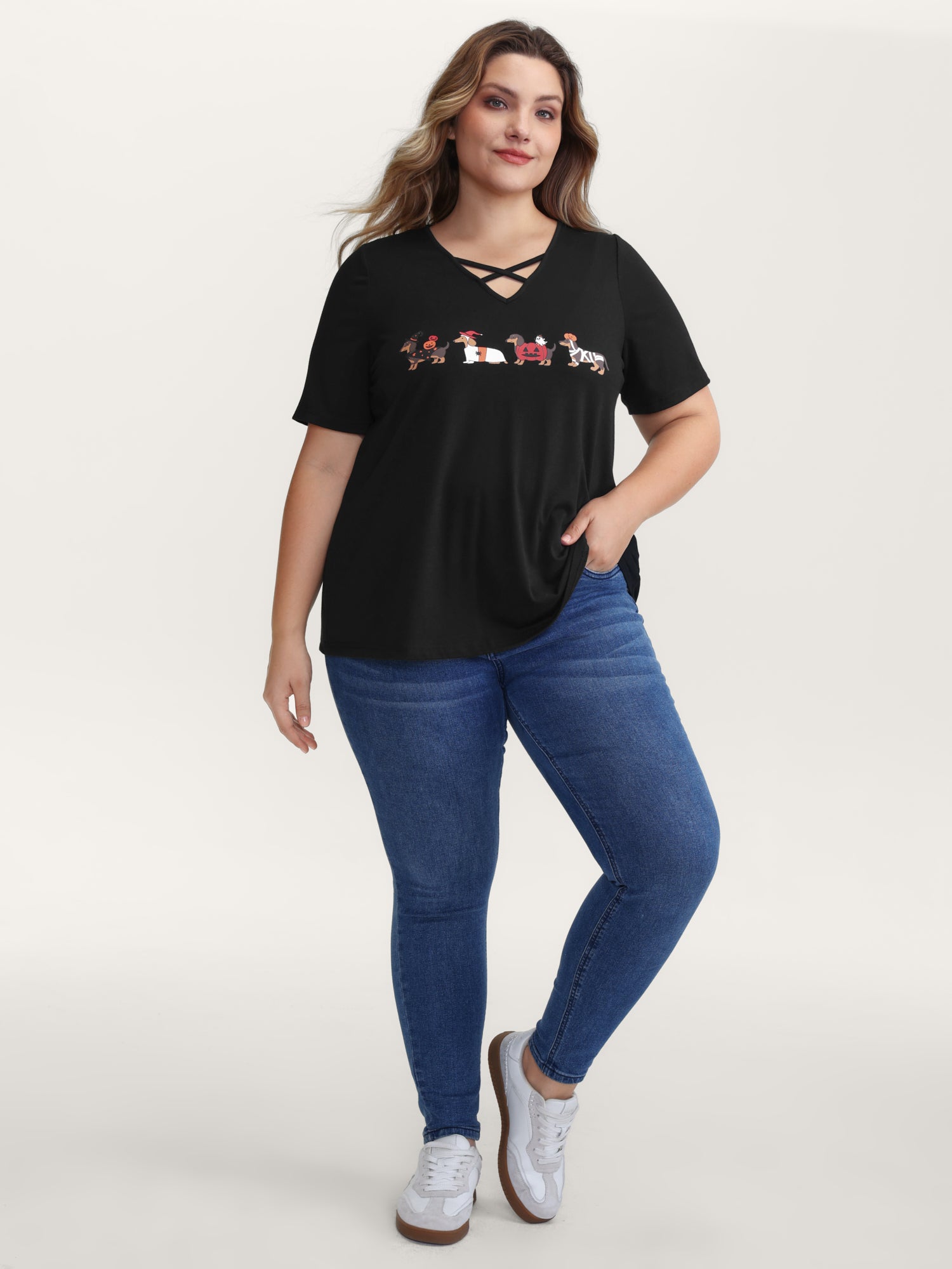 Trick or BloomChic Crossover Neck-Tie T-Shirt