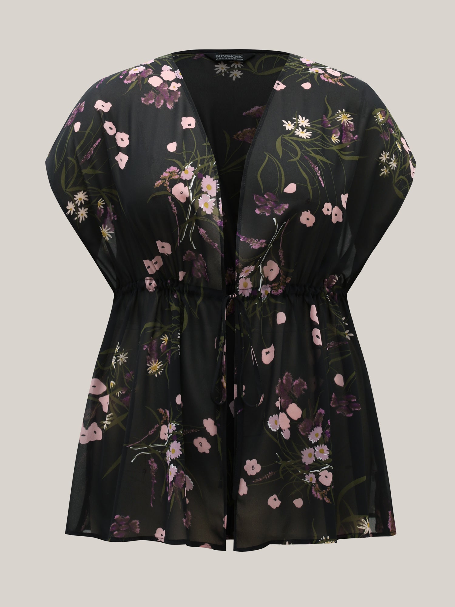 Floral Print Waist-Tie Mini Kimono