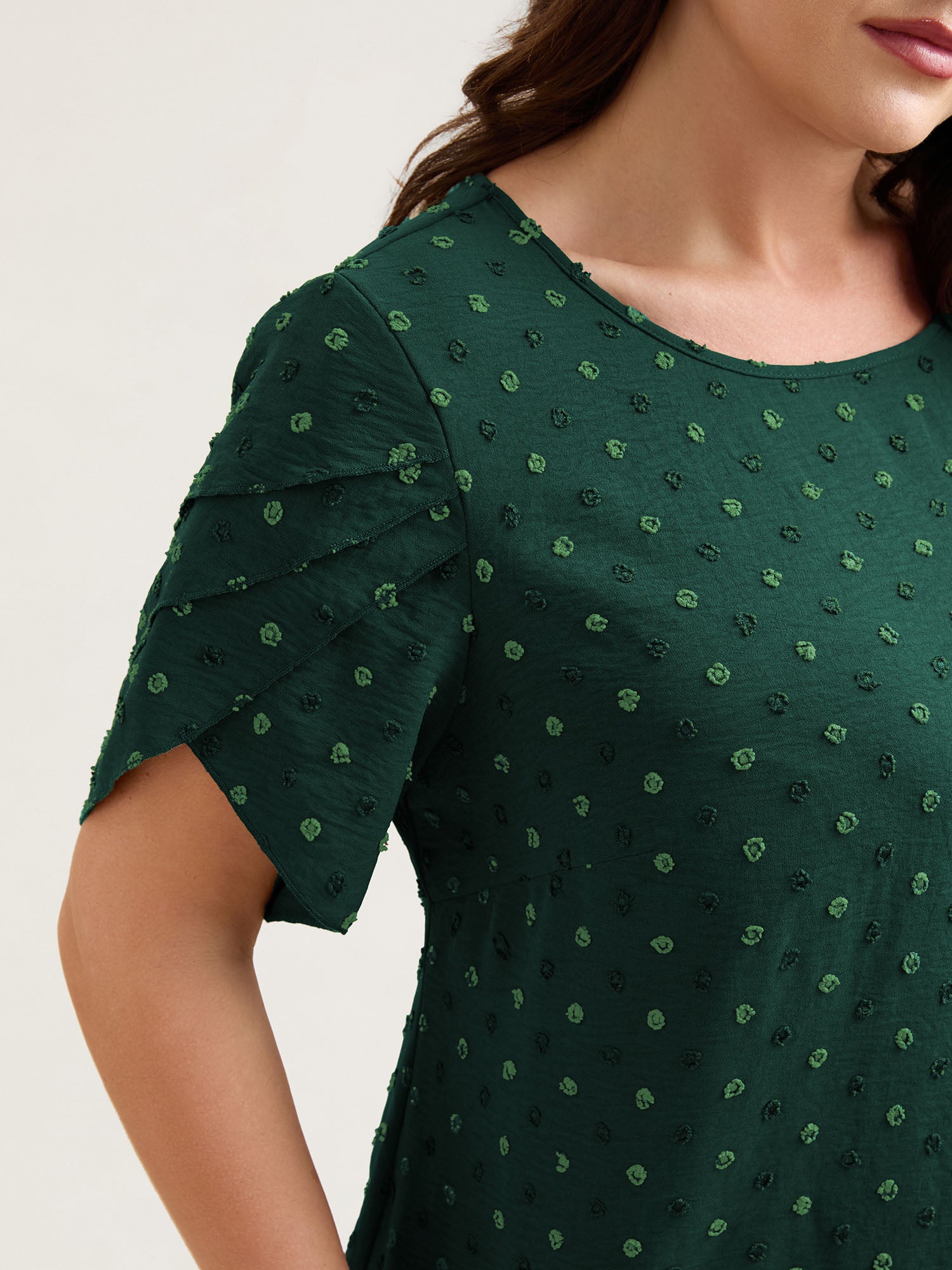 Textured Color Contrast Petal Sleeve Blouse