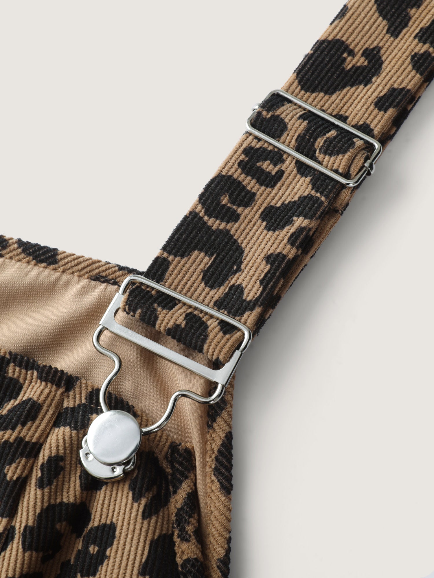 Leopard Print Overall Straps Pockets Midi Dress