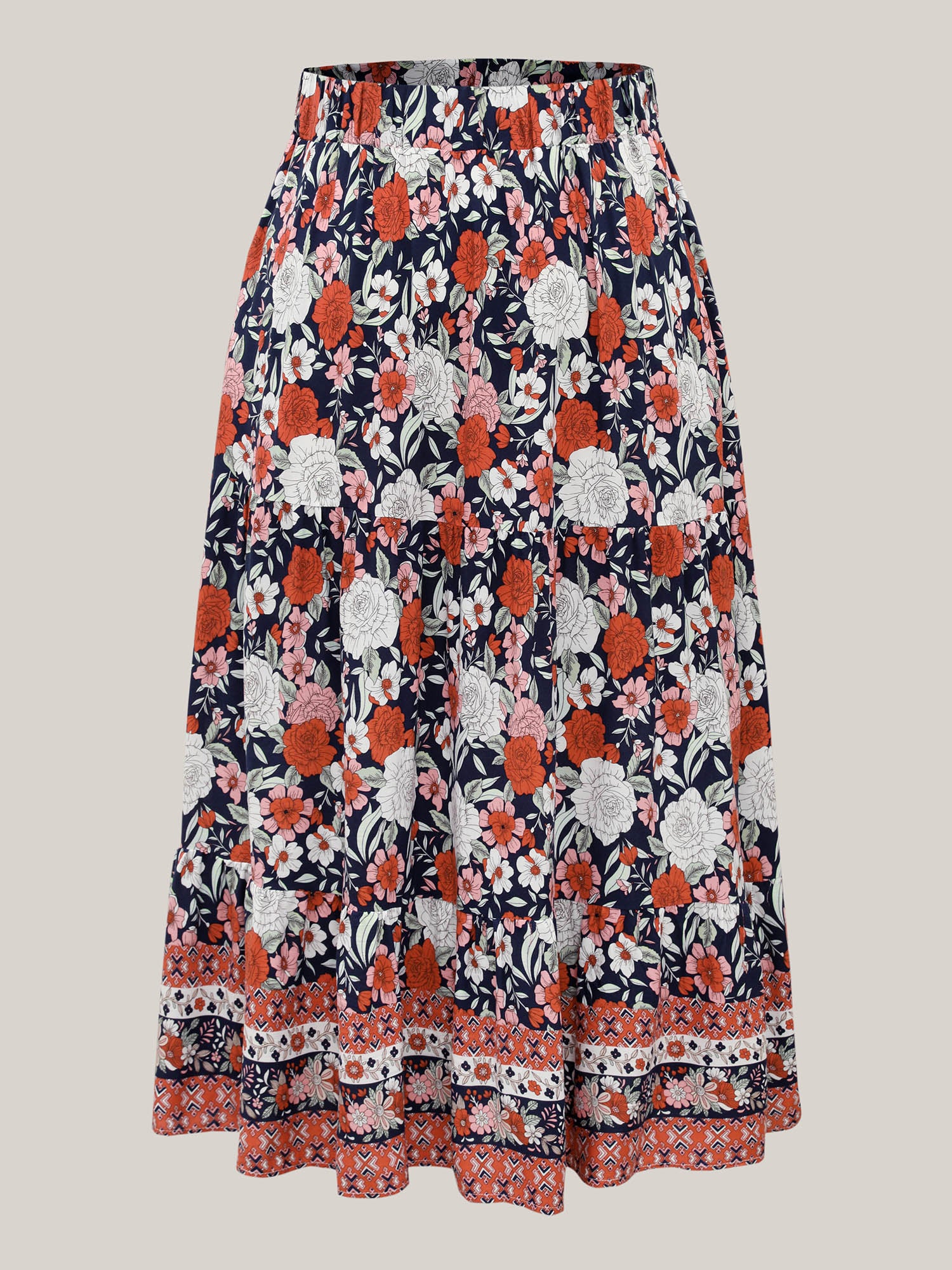 Rayon Breezy Floral Print Tiered Back Maxi Skirt