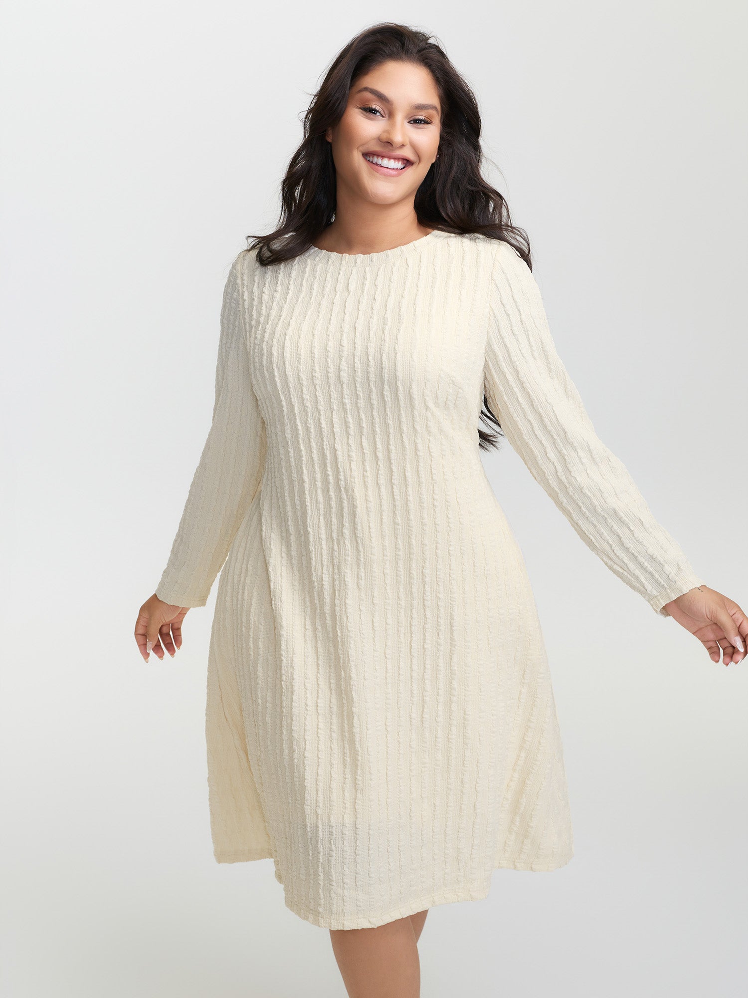 Textured Waist-Tie Stretchy Midi Dress