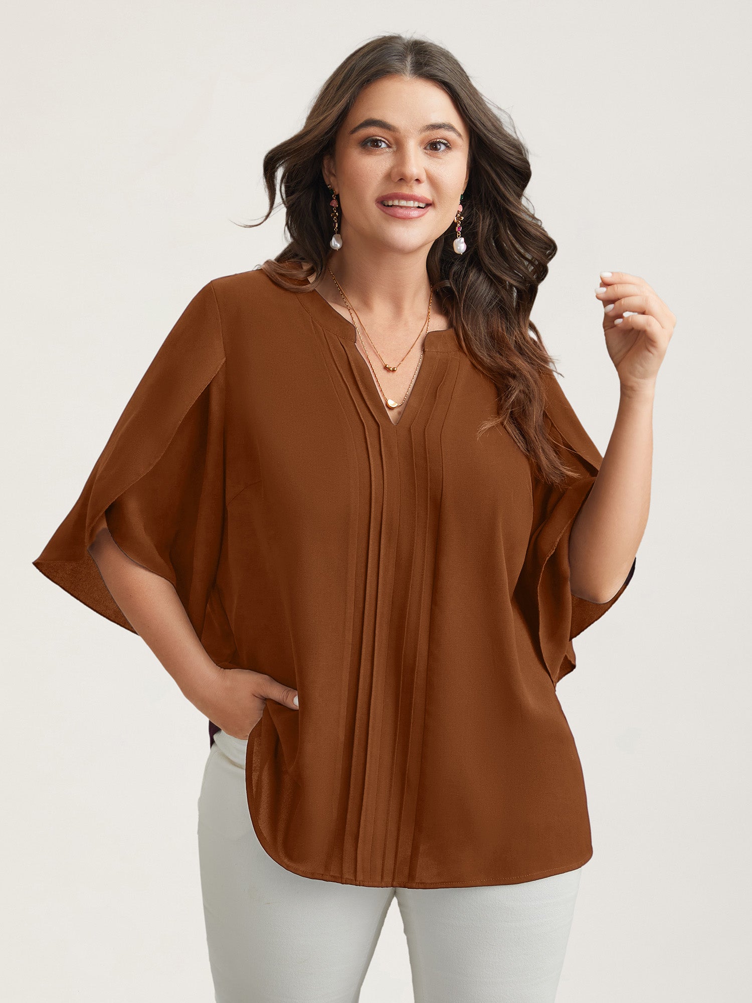 Petal Sleeve Toothpick Pleats Shirt