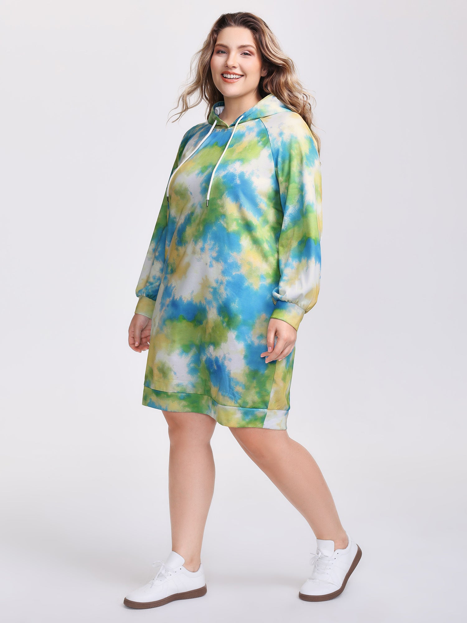 Tie-Dye Pockets Hooded Knee Dress