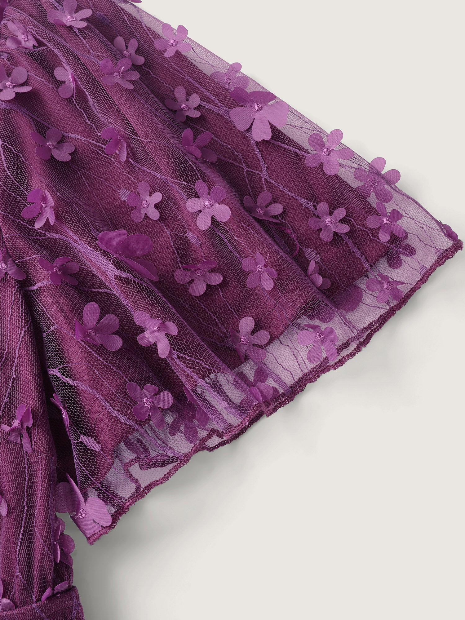 3D Floral Mesh Notched Neckline Midi Dress