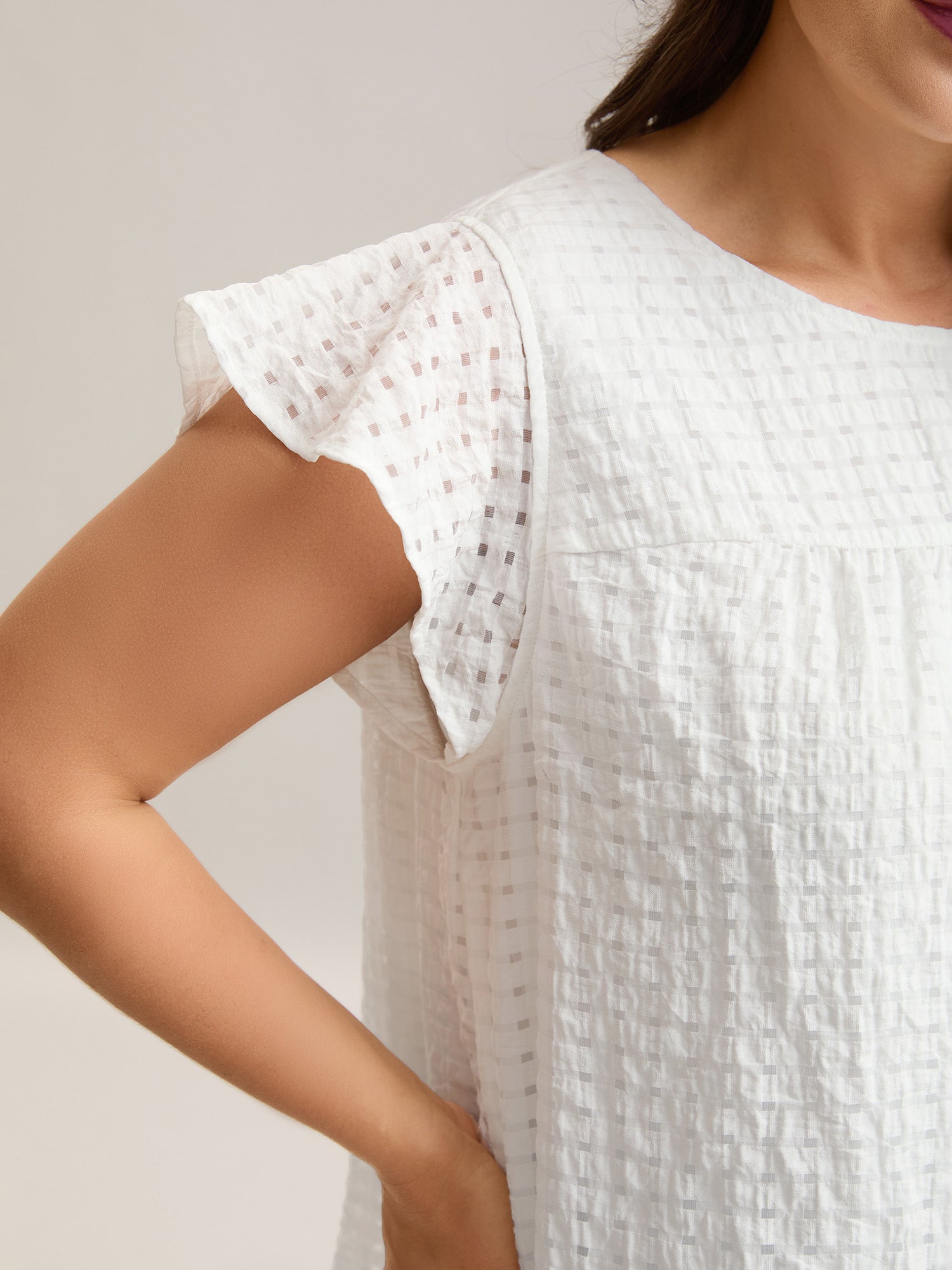 Textured Sheer Lined Flutter Sleeve Blouse