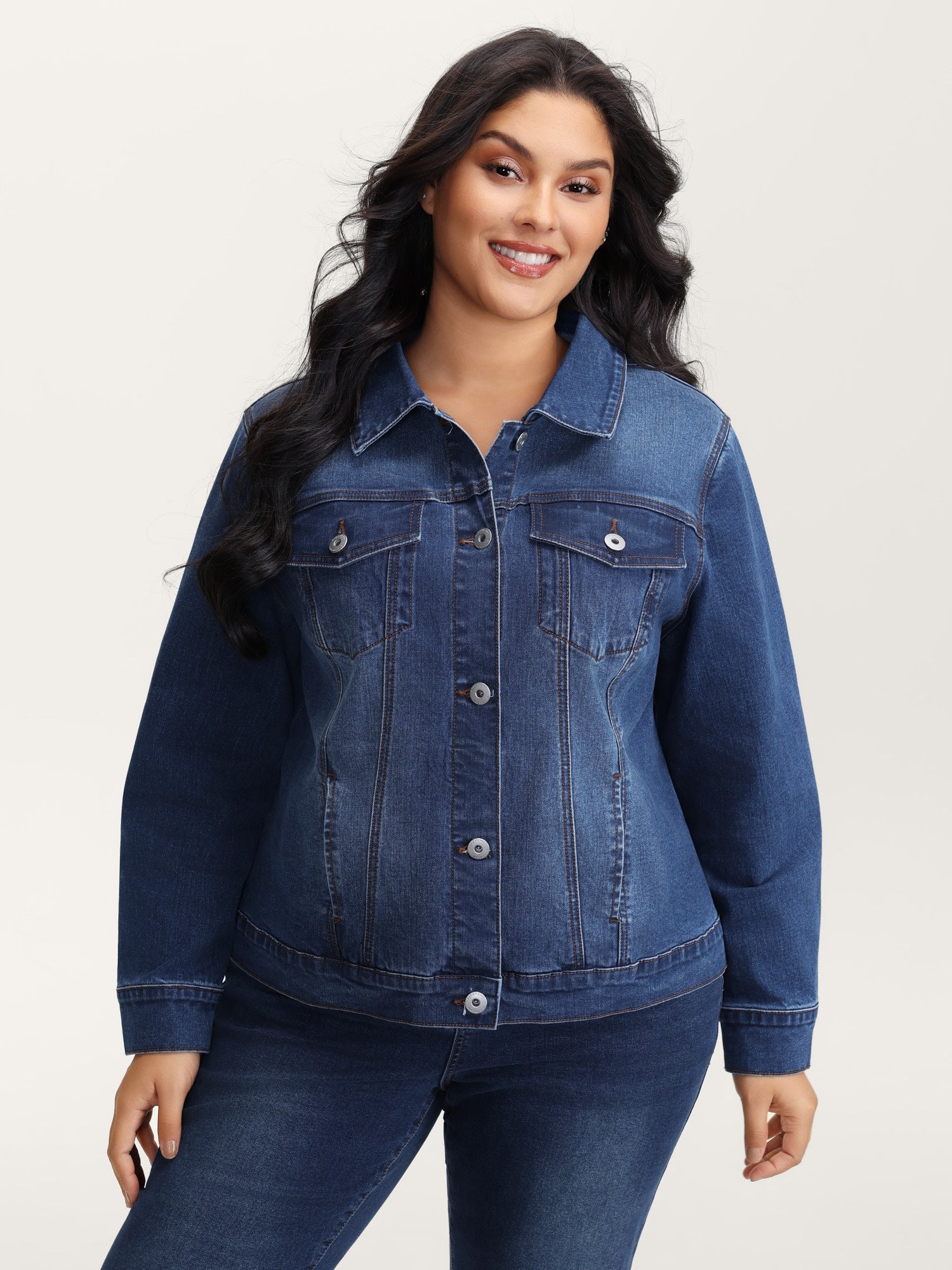 Seamed Chest Pockets Button Denim Jacket