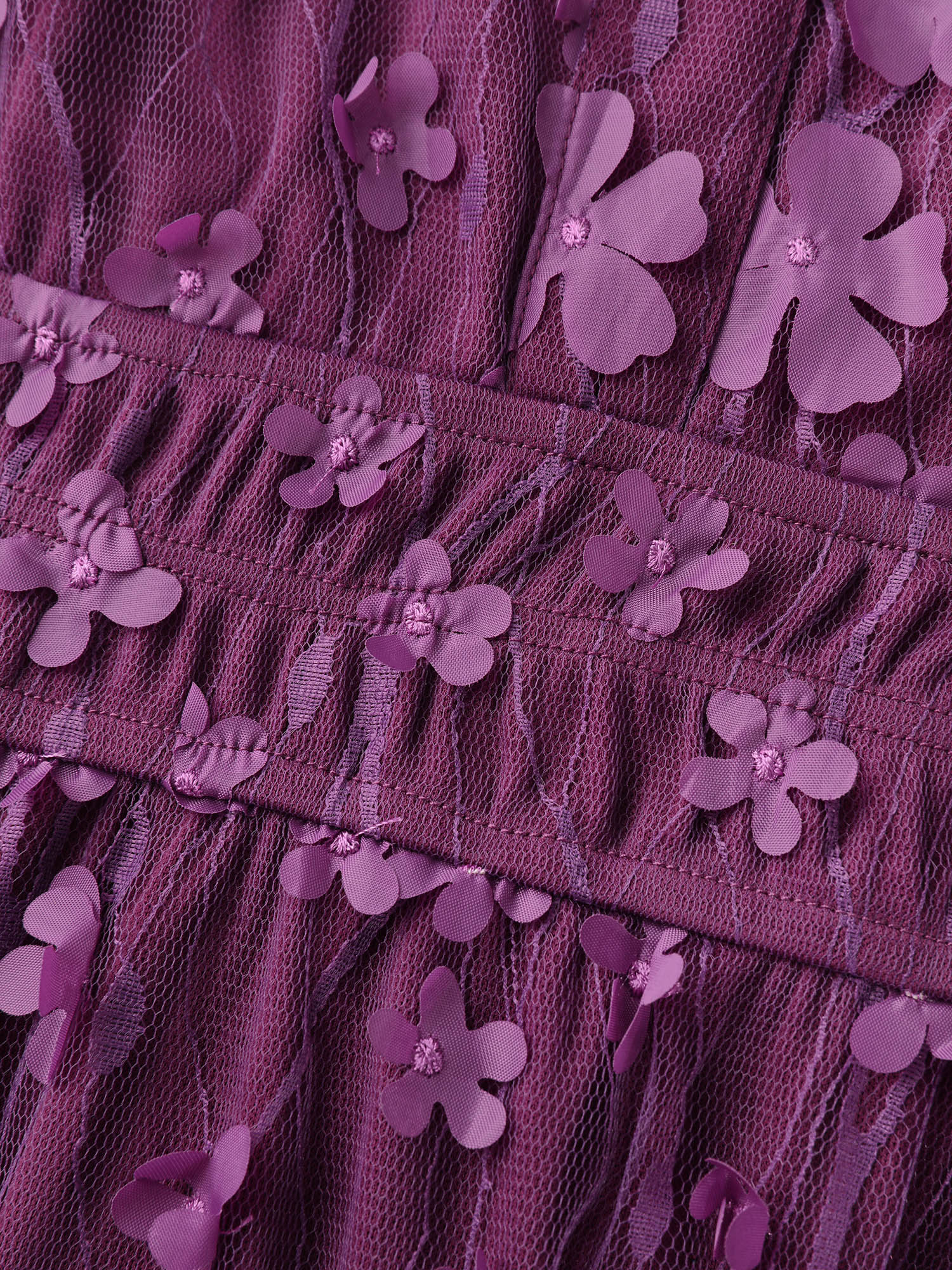 3D Floral Mesh Notched Neckline Midi Dress