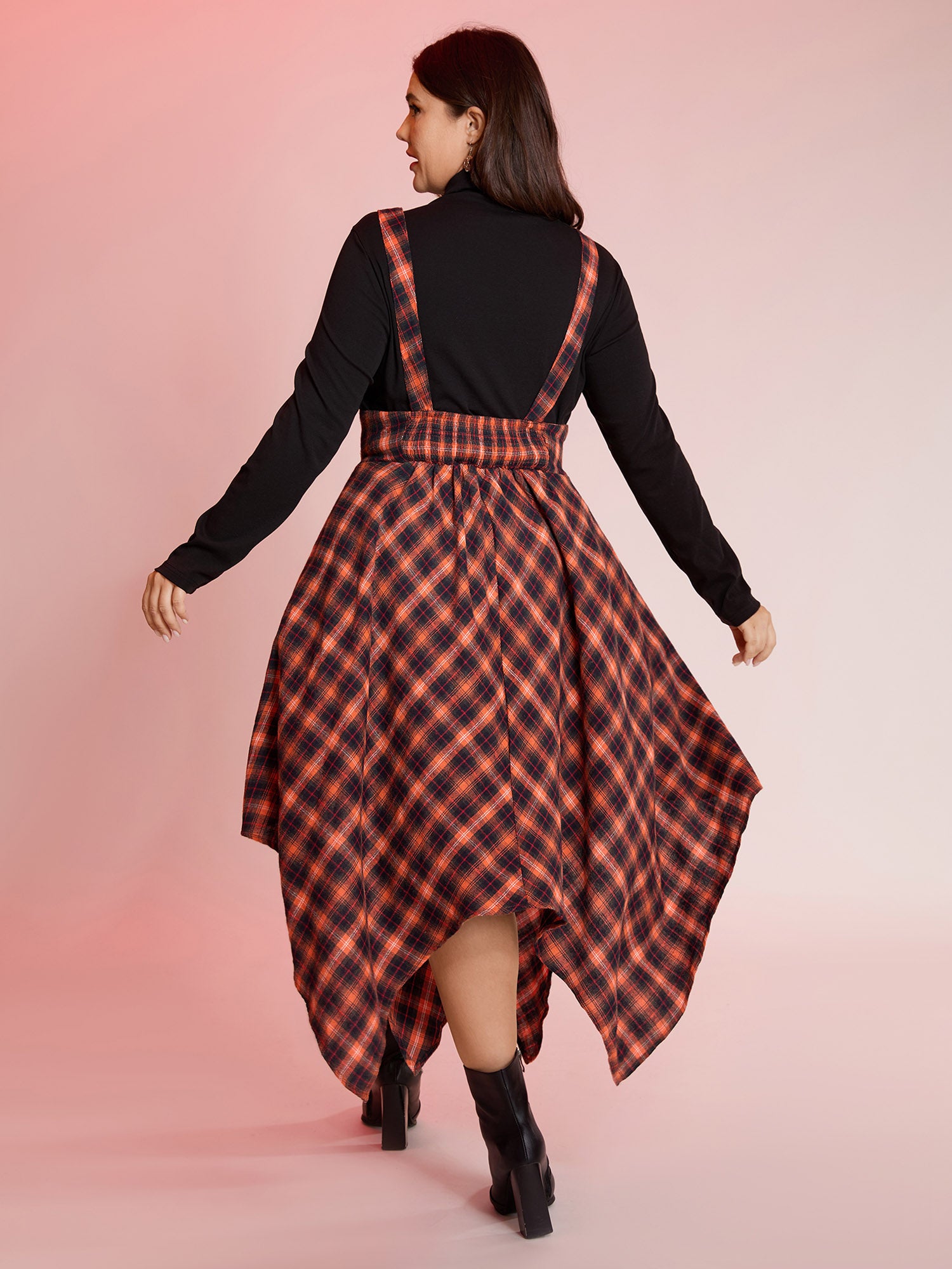 Plaid Handkerchief-Hem Adjustable Midi Skirt