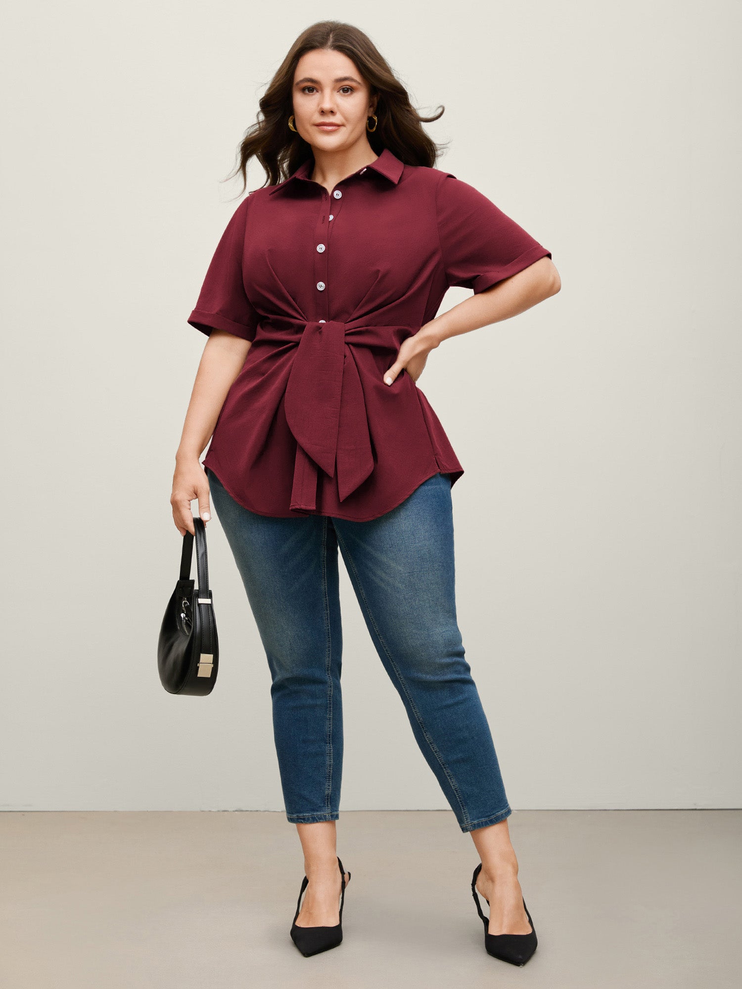 Knotted Front Asymmetrical Hem Blouse