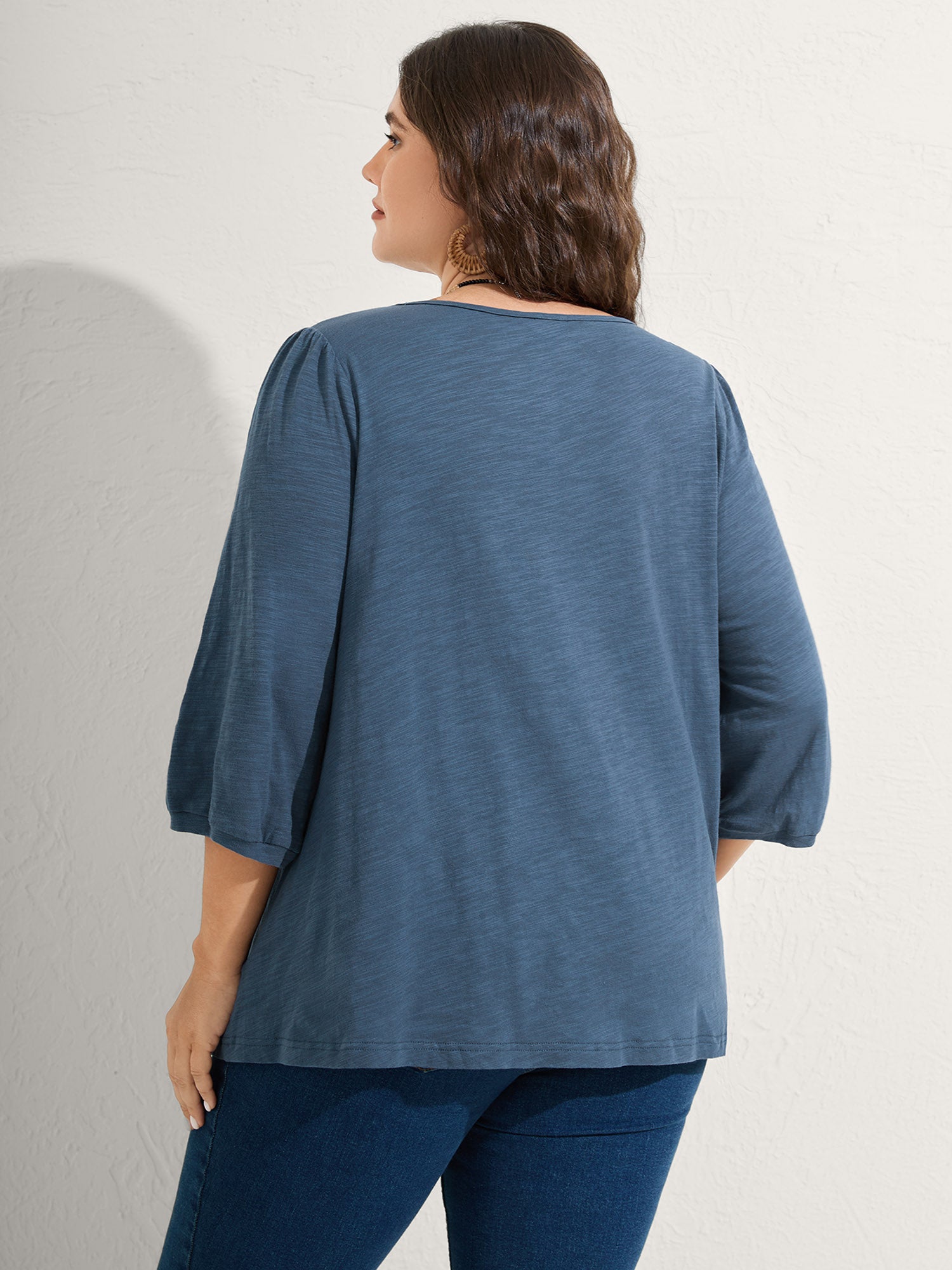 Cotton Lace Spliced Plain Knit Top