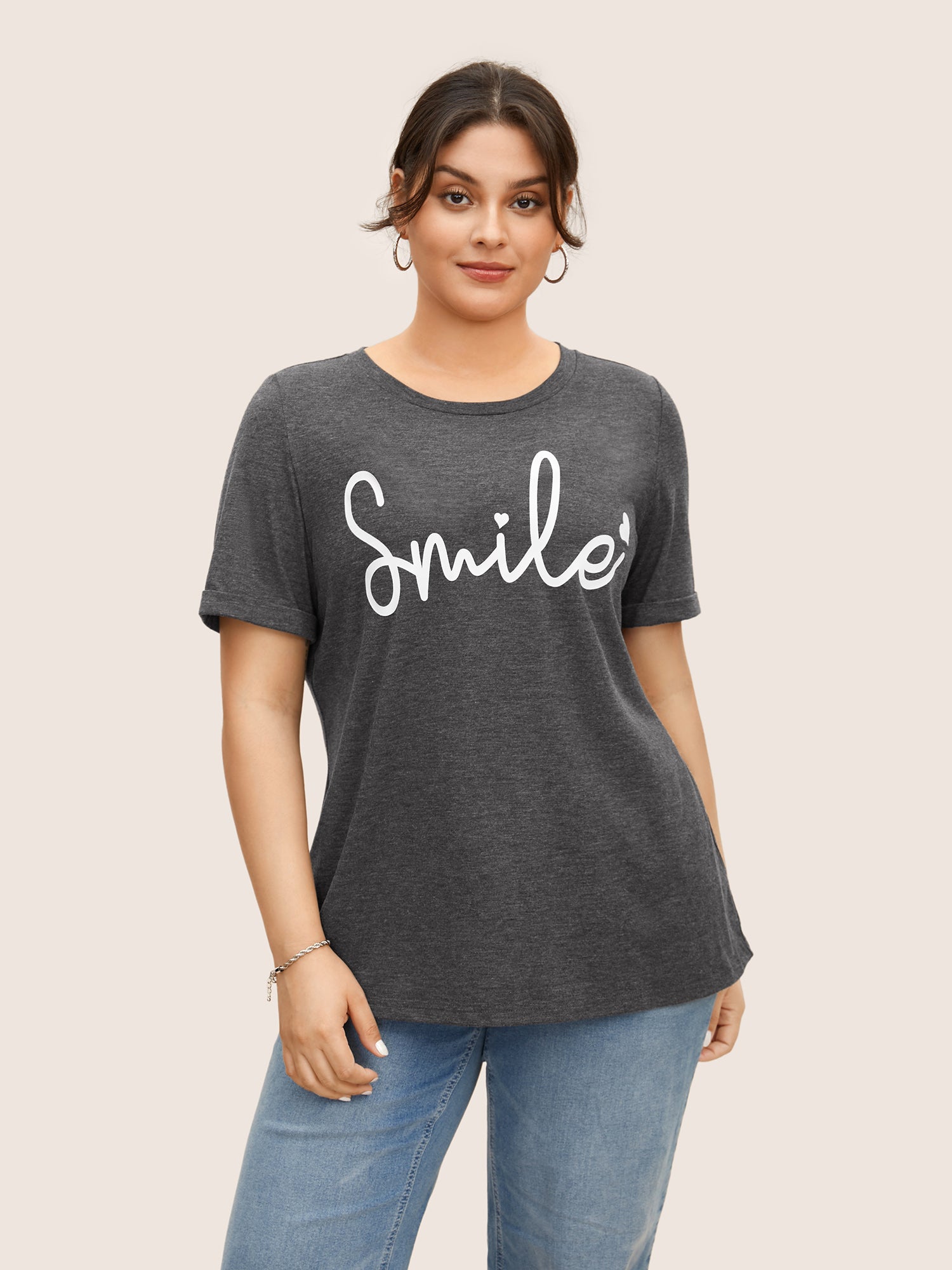 Letter Print Round Neck T-shirt