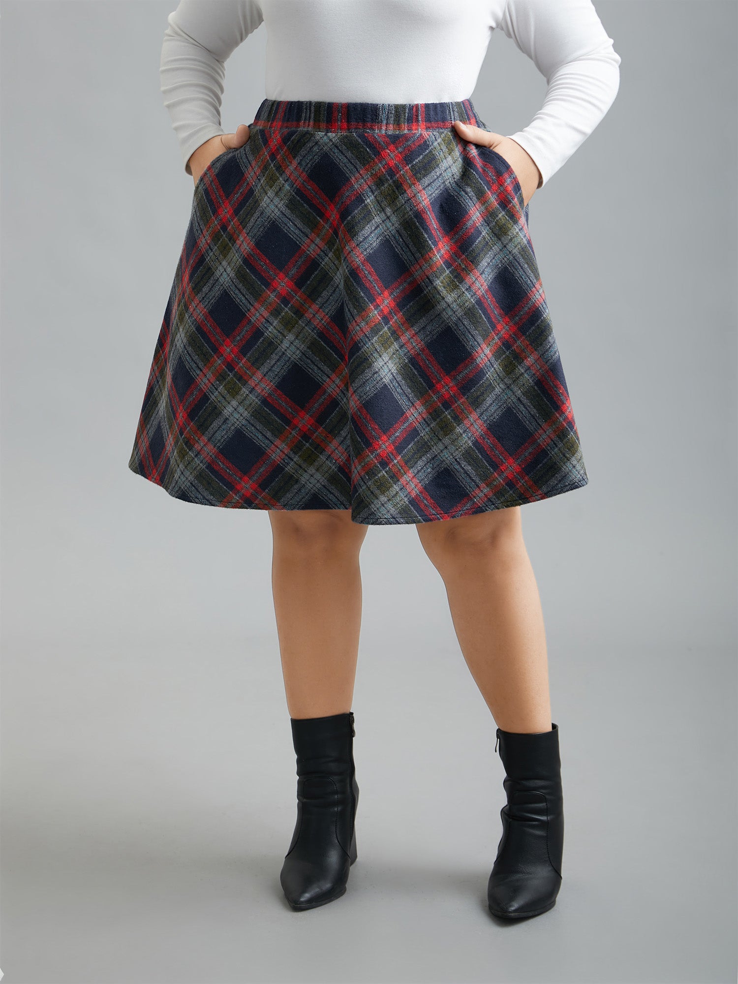 Plaid Pattern Elastic Waist A-line Mini Skirt