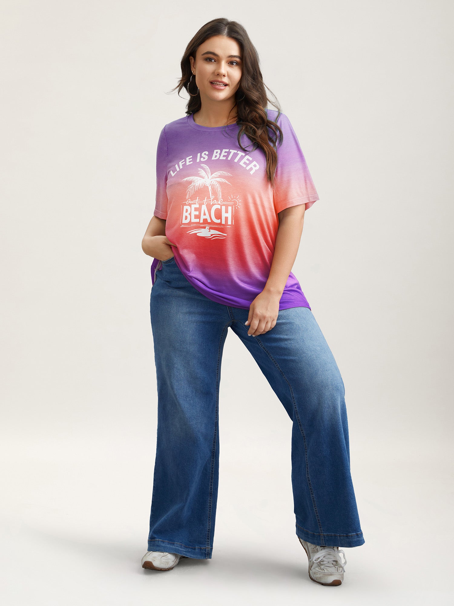 Gradient Beach Print Fitted T-Shirt