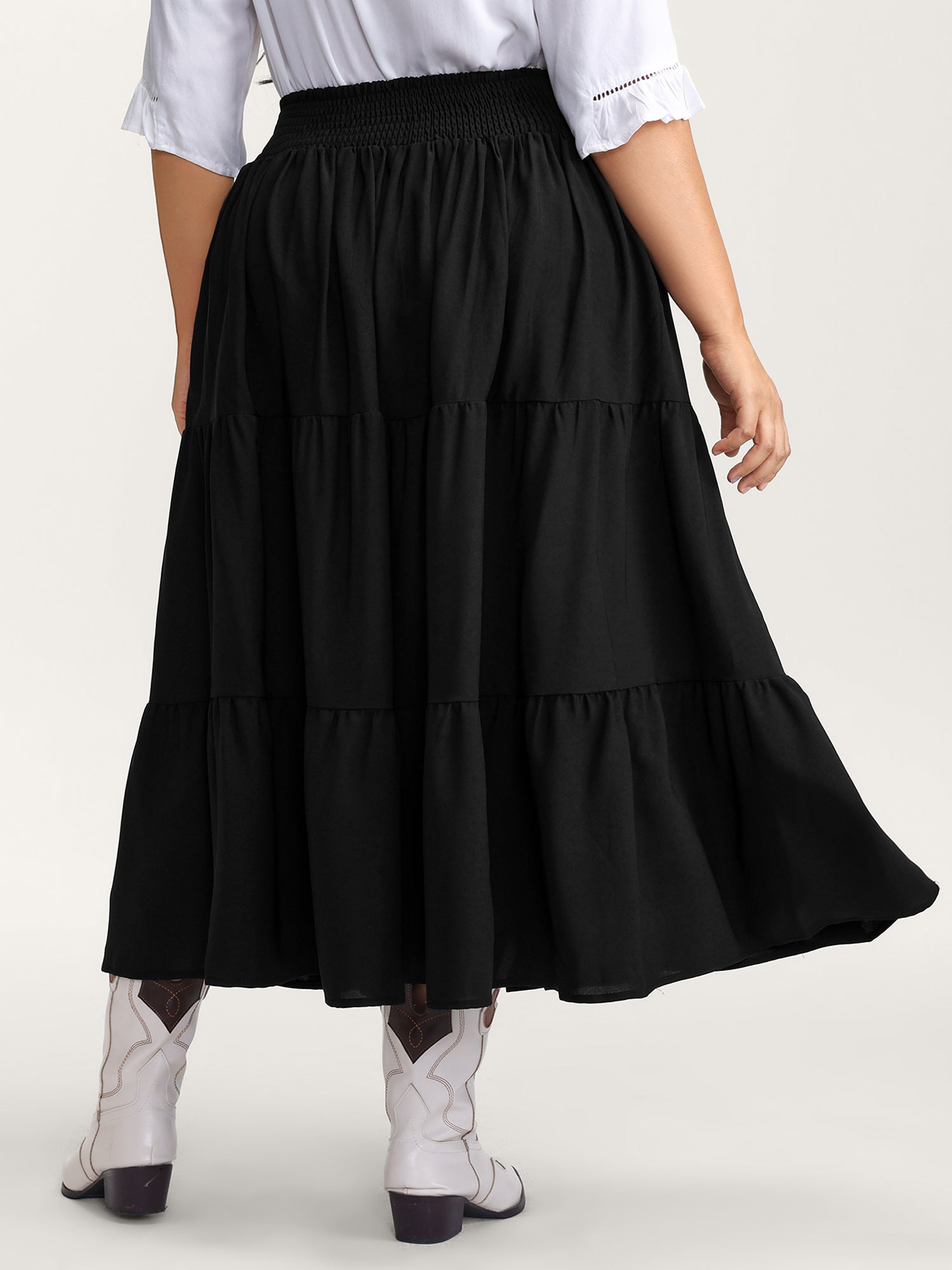 Boho Embroidered Wide Waistband Tiered Maxi Skirt