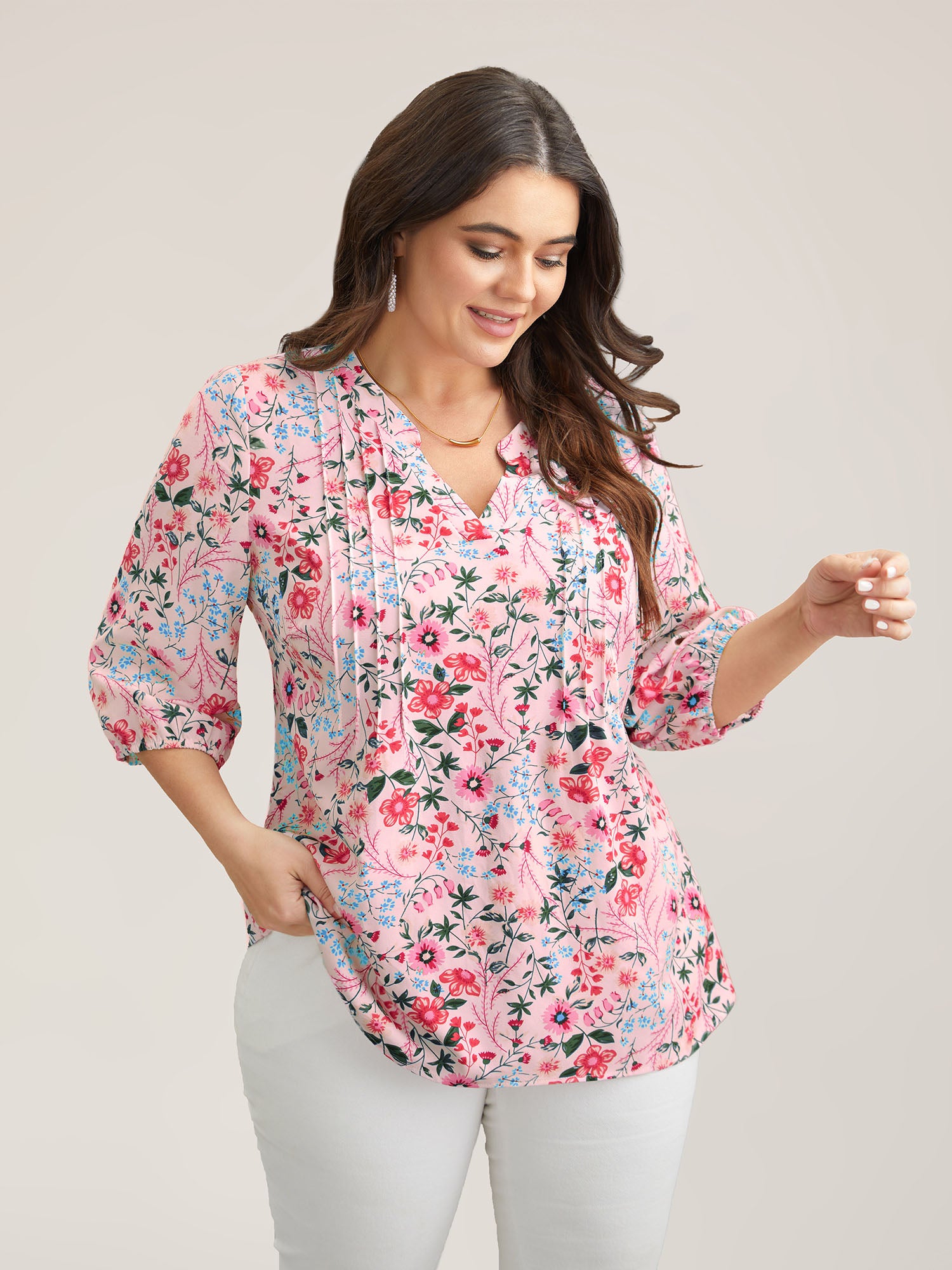 Floral Print Notched Collar Shirt