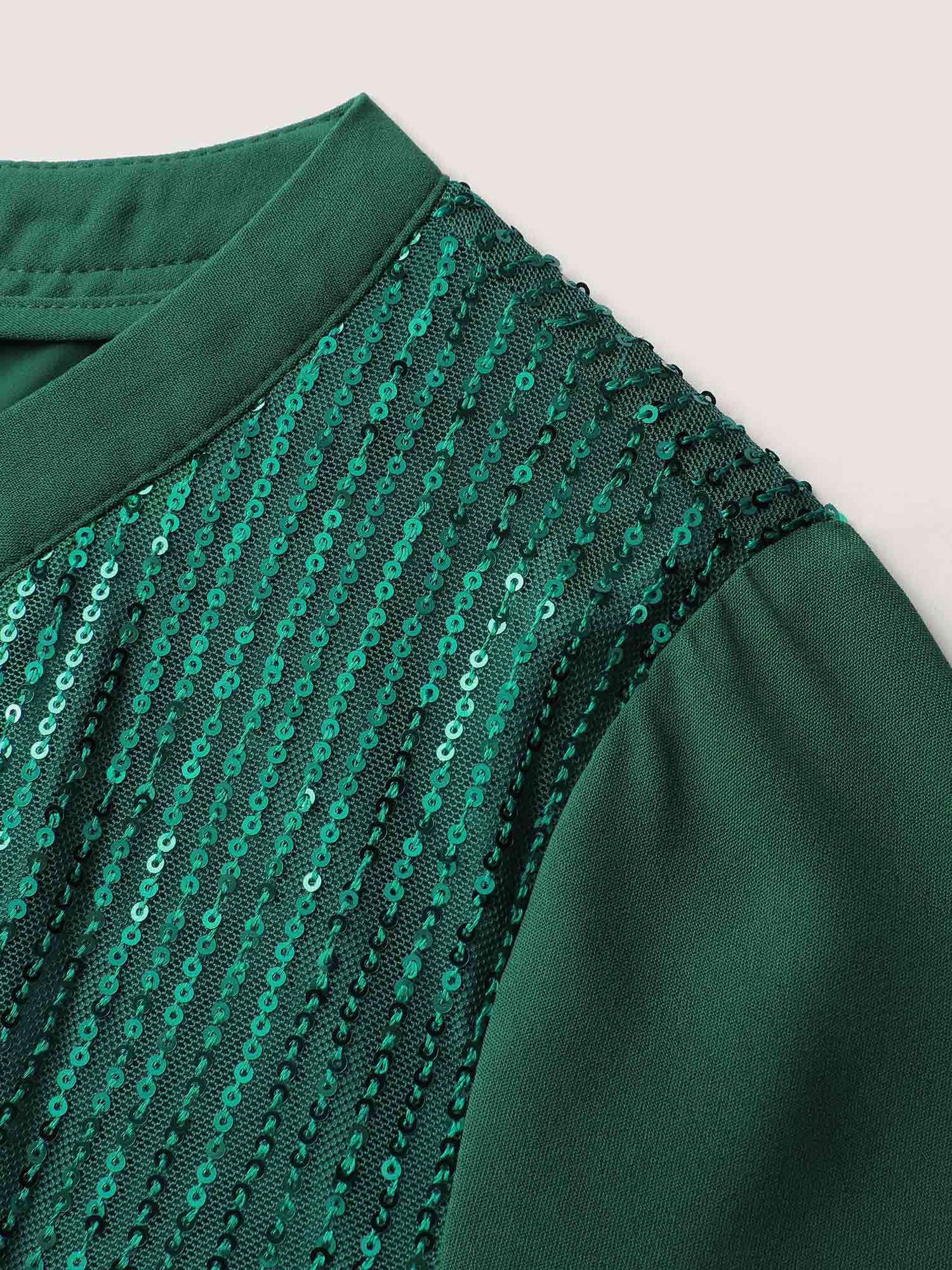 Shimmery Sequin Notched Collar Blouse