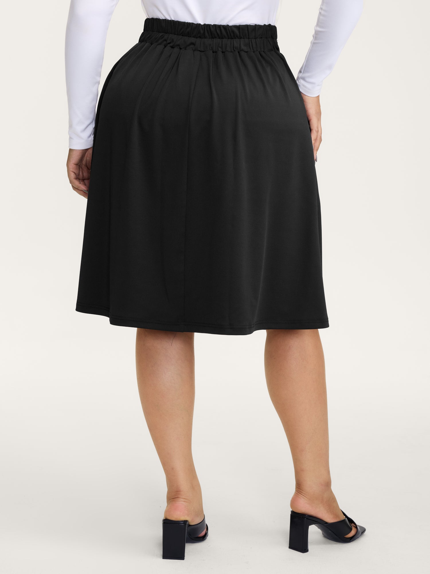 Stretchy Bow Detail Pleated Midi Skirt
