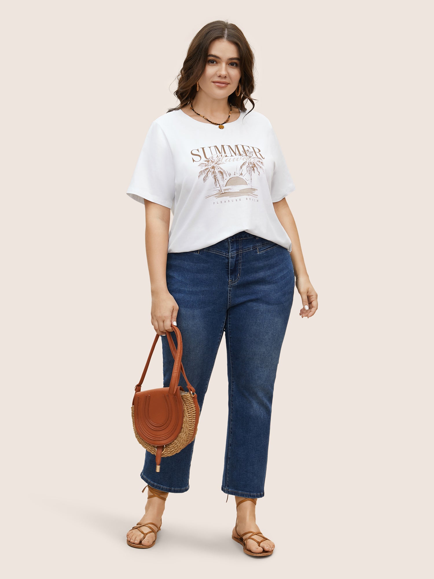 Tropical Landscape Print Round Neck T-shirt