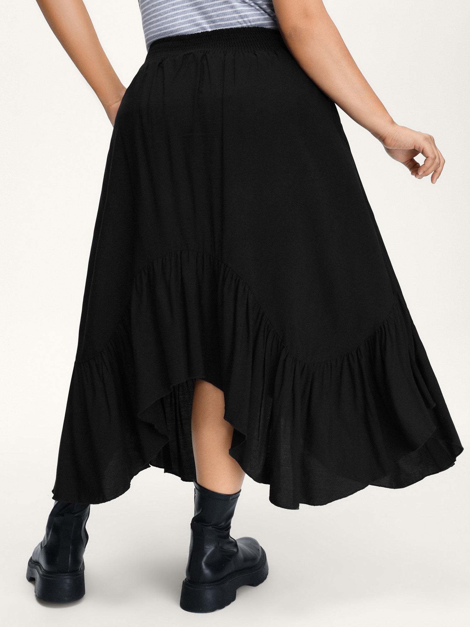Shirred Wide Waistband Asymmetrical Skirt