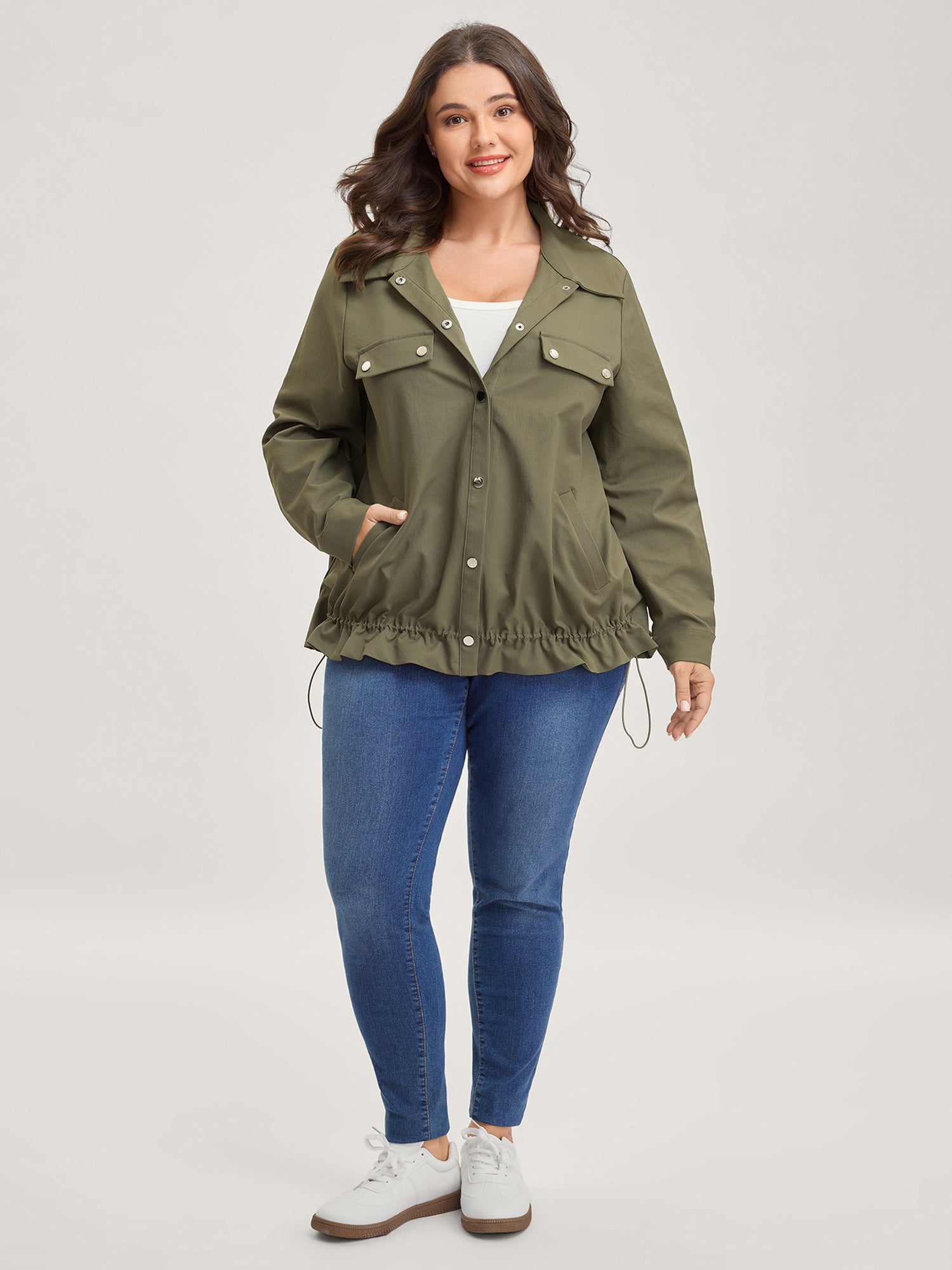 Elastic Adjustable Hem Pockets Jacket