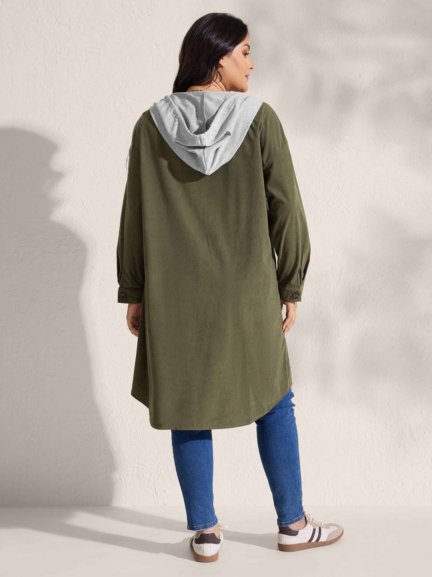 Hooded Button-Front Pockets Jacket