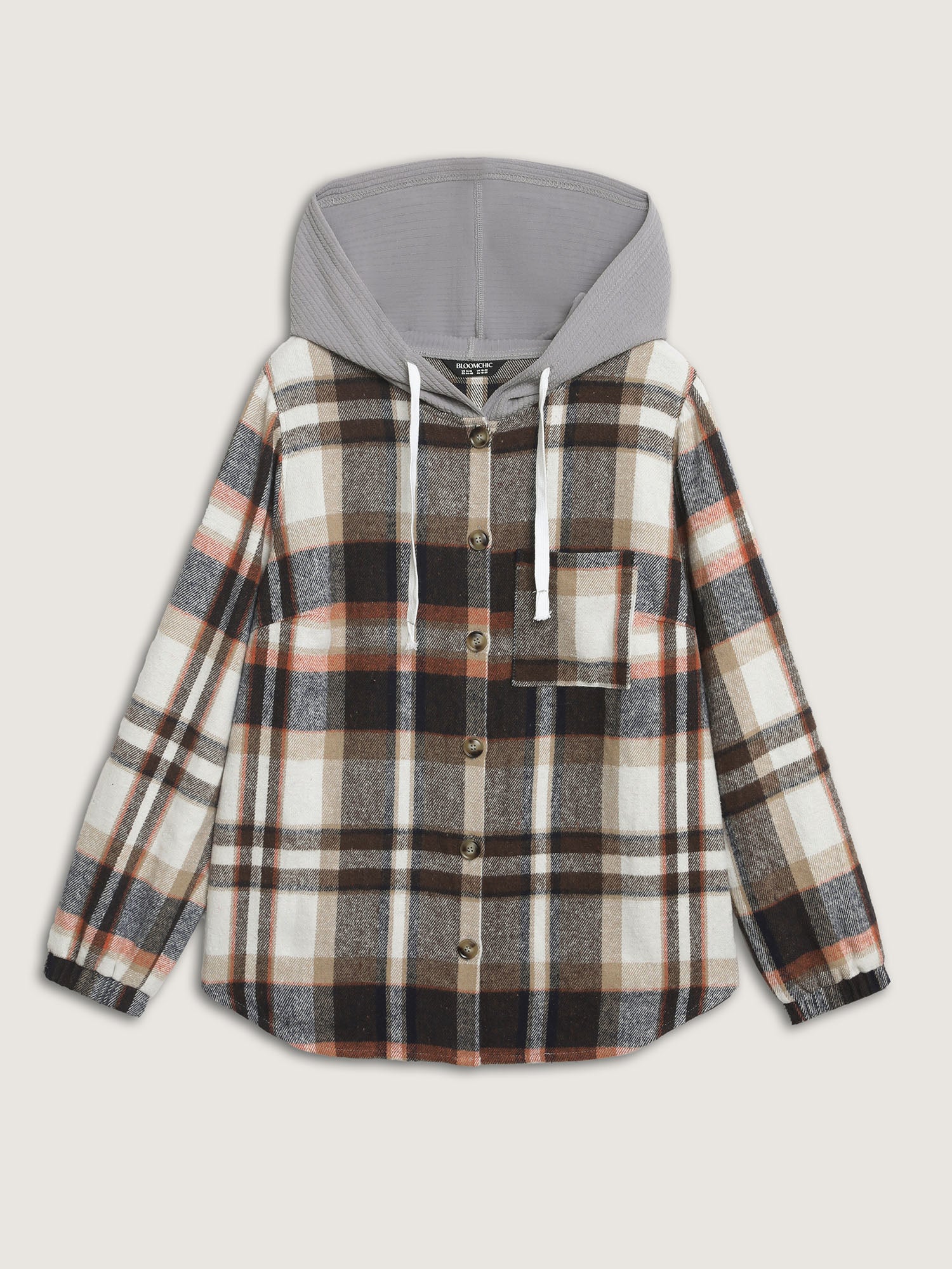 Plaid Print Textured Hooded Jacket