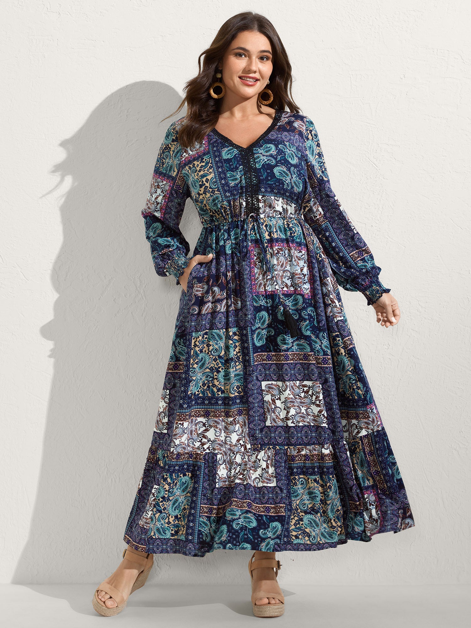 Rayon Floral Collage Shirred Maxi Dress