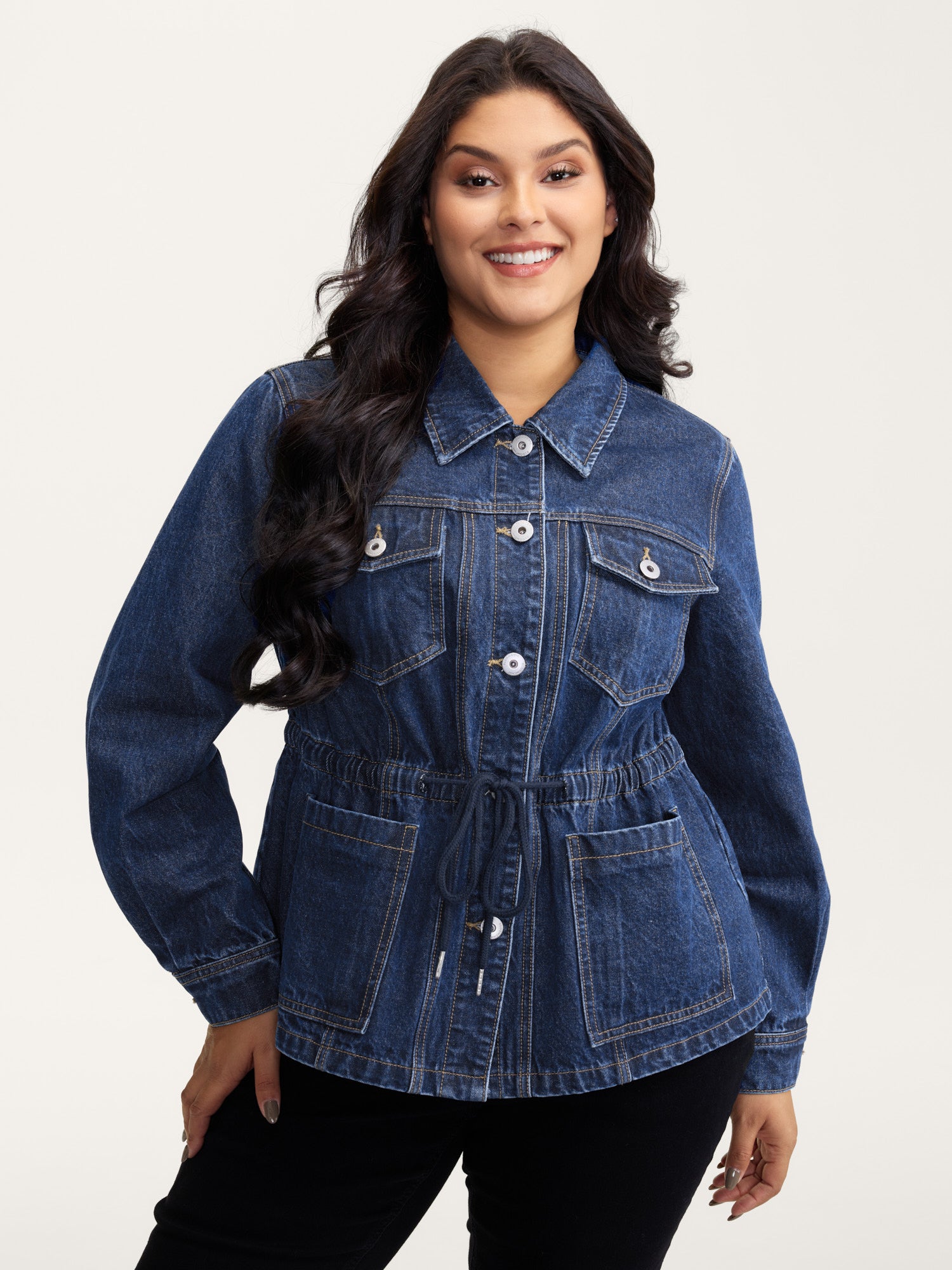 Supersoft Stretchy Waist Button-Down Denim Jacket