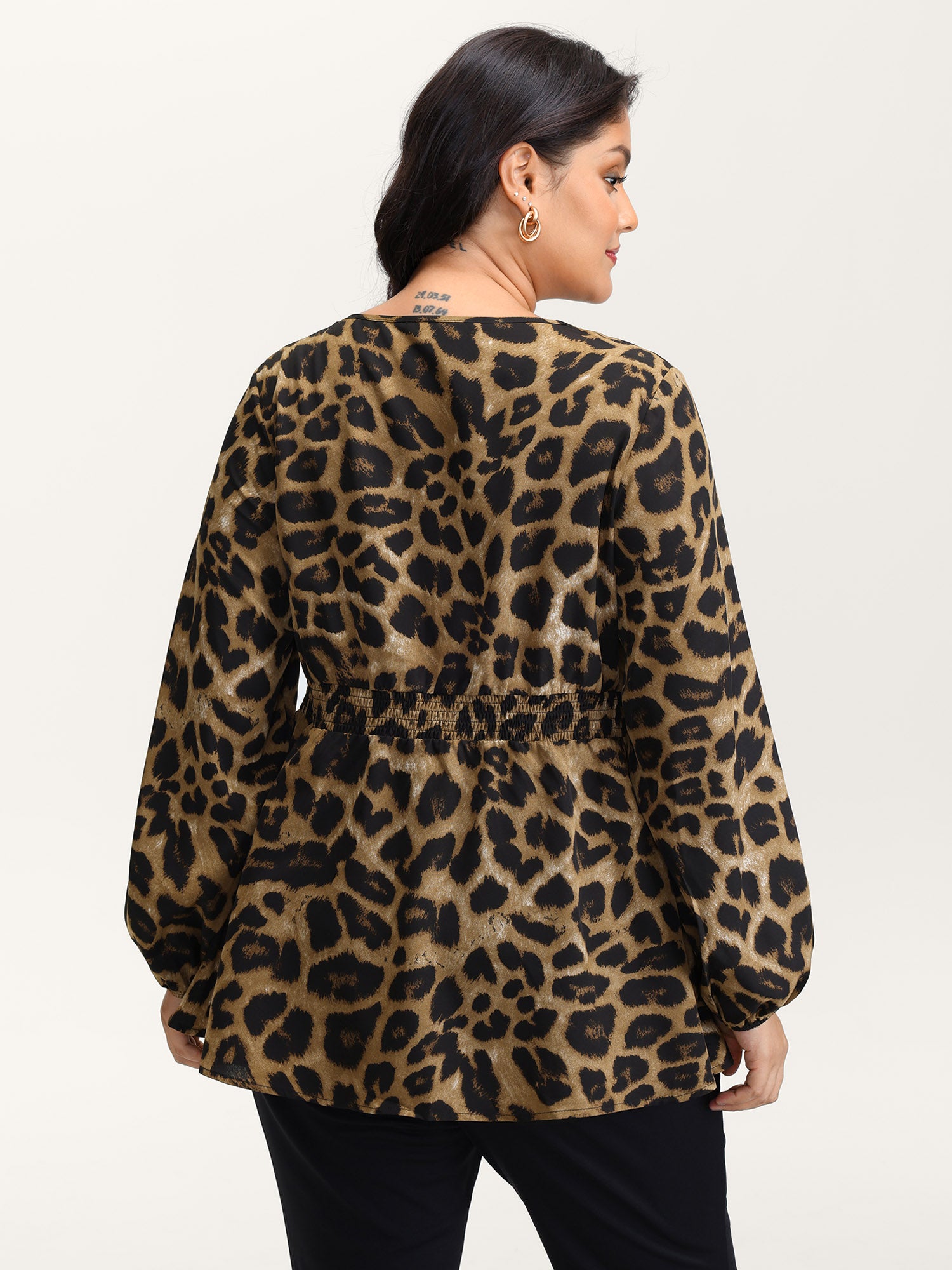 Leopard Print Shirred Waist Blouse