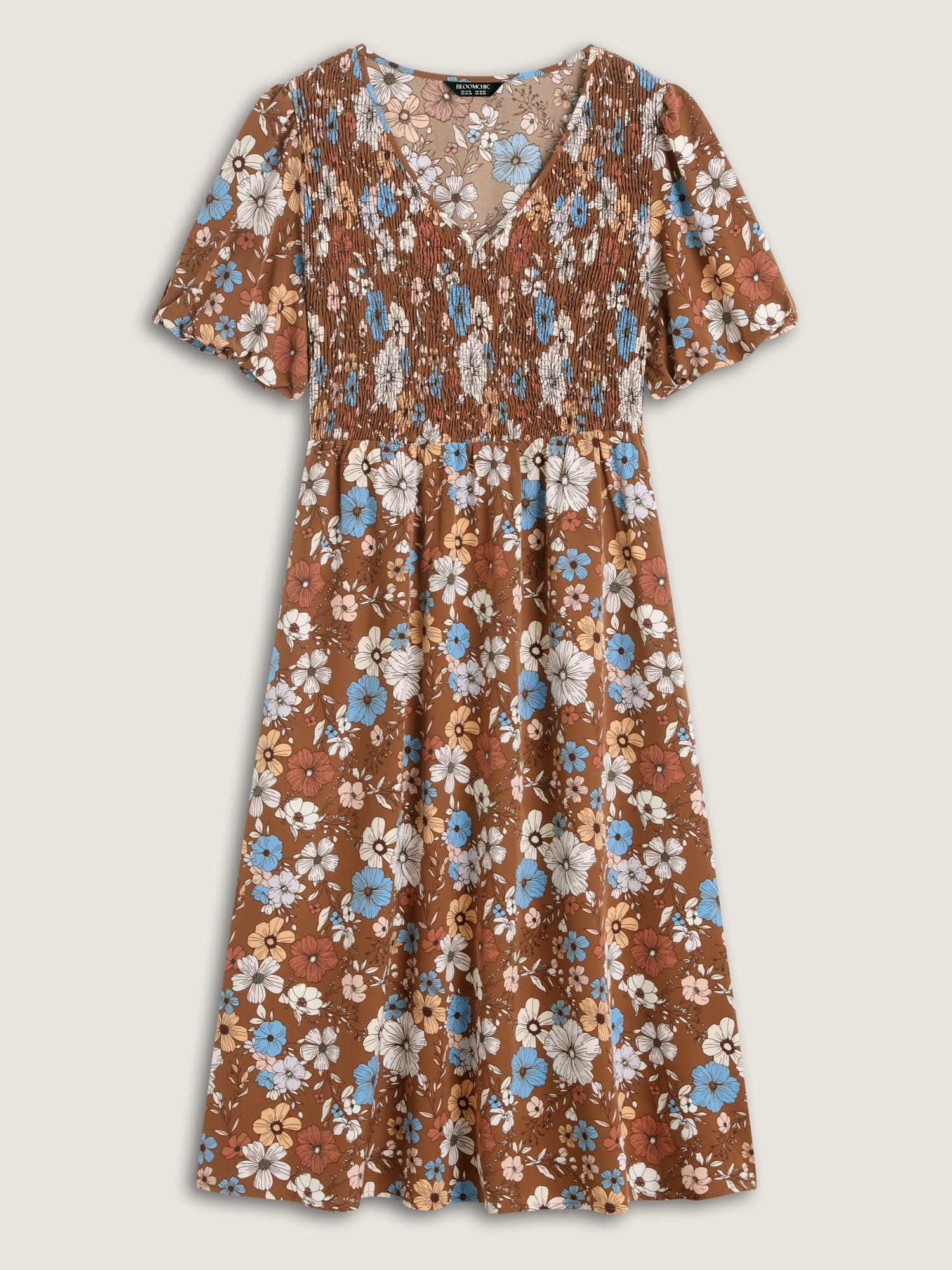 Fall Florals Shirred Bodice Midi Dress