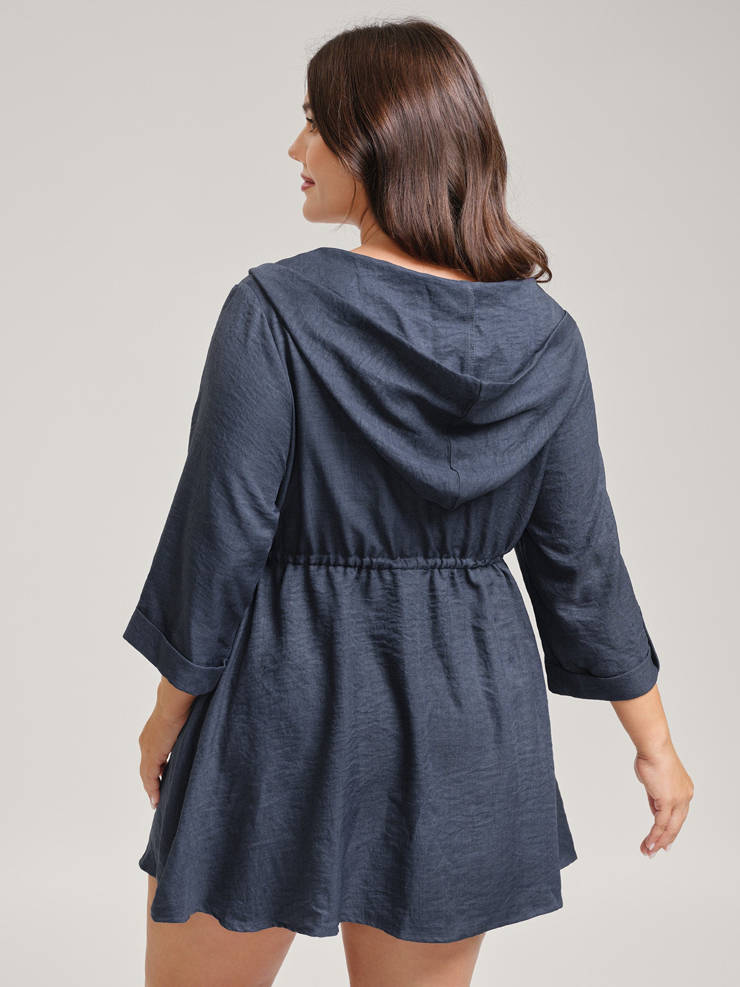 Adjustable Waist-Tie Pockets Hooded Jacket