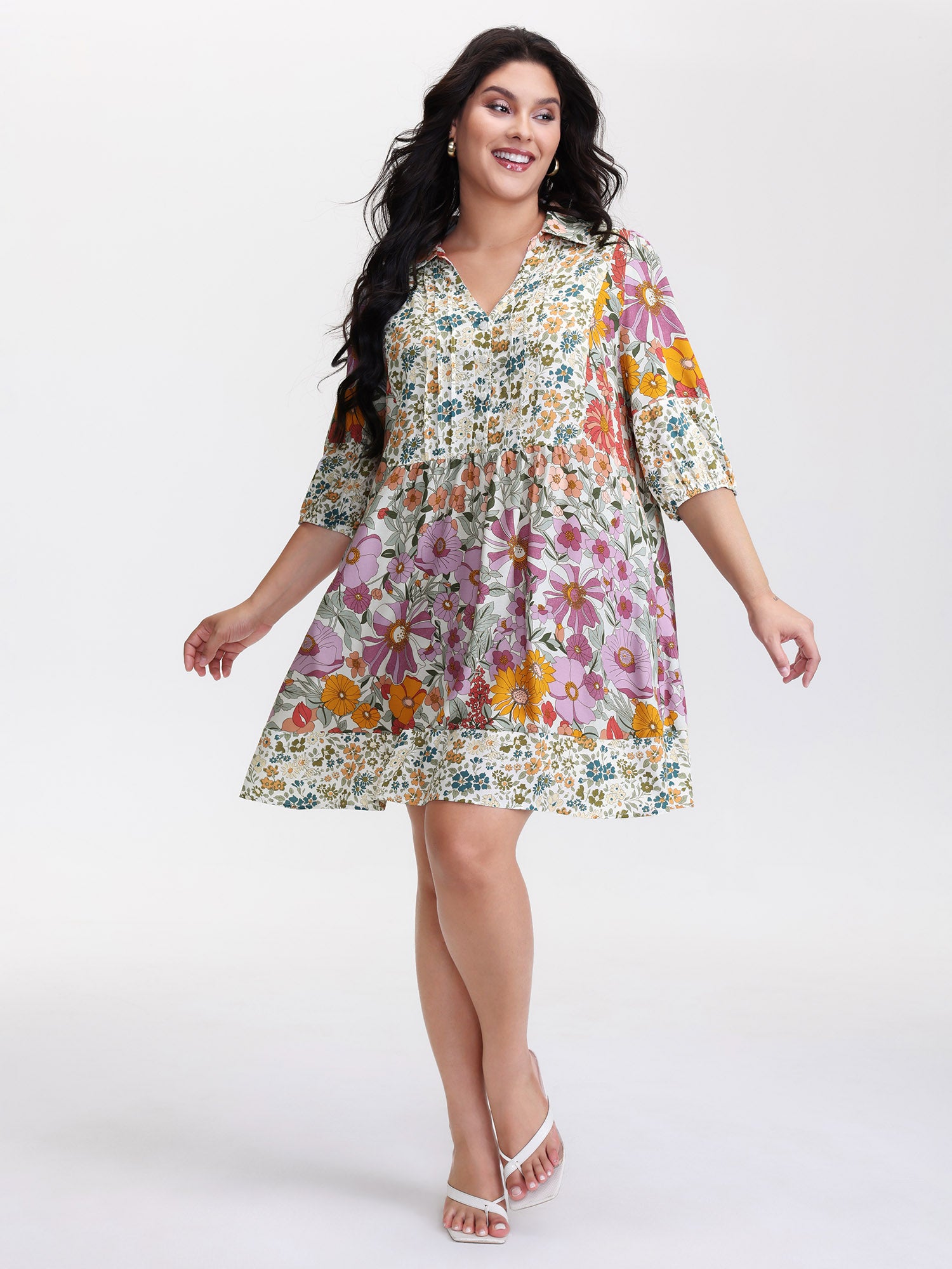 Supersoft Floral Mosaic Collar Mini Dress