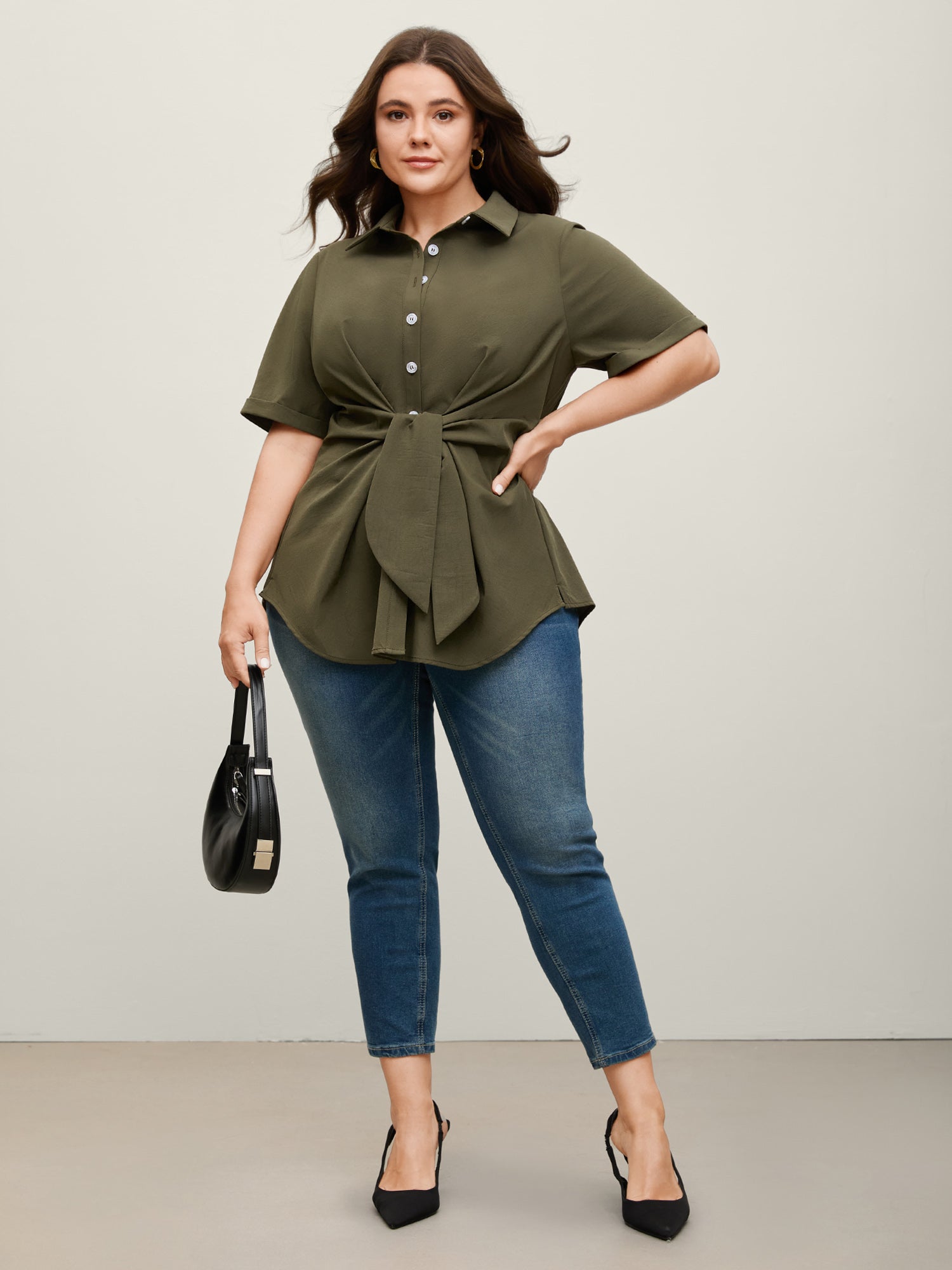 Knotted Front Asymmetrical Hem Blouse